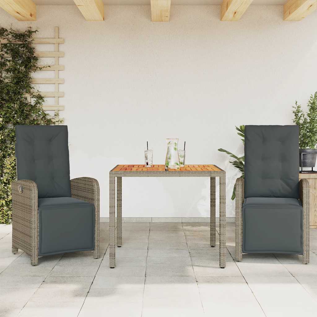 3-delige Bistroset met kussens poly rattan grijs is nu te koop bij PeponiXL, paradijselijk wonen!