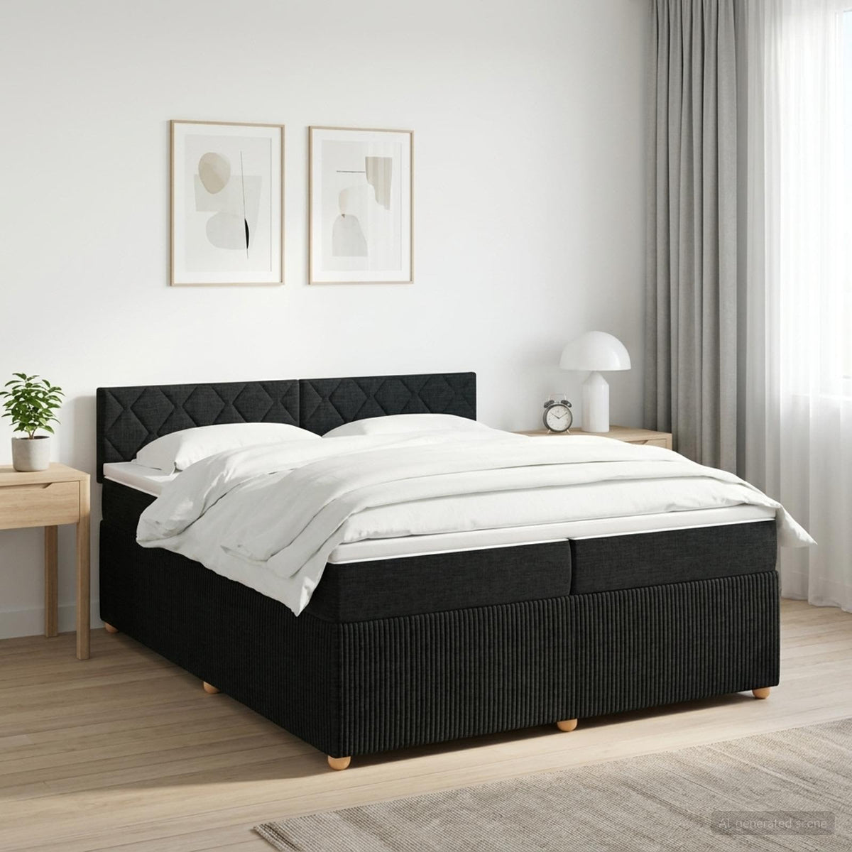 Boxspringbed met matras met hoofdeinde Zwart 200 x 200 cm Stof is nu te koop bij PeponiXL, paradijselijk wonen!