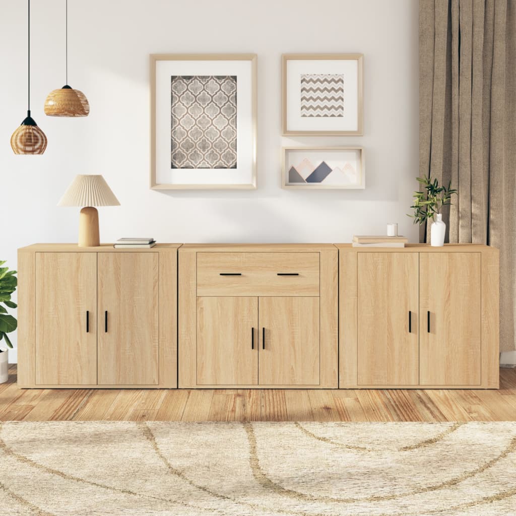 Dressoirs 3 st bewerkt hout sonoma eiken is nu te koop bij PeponiXL, paradijselijk wonen!