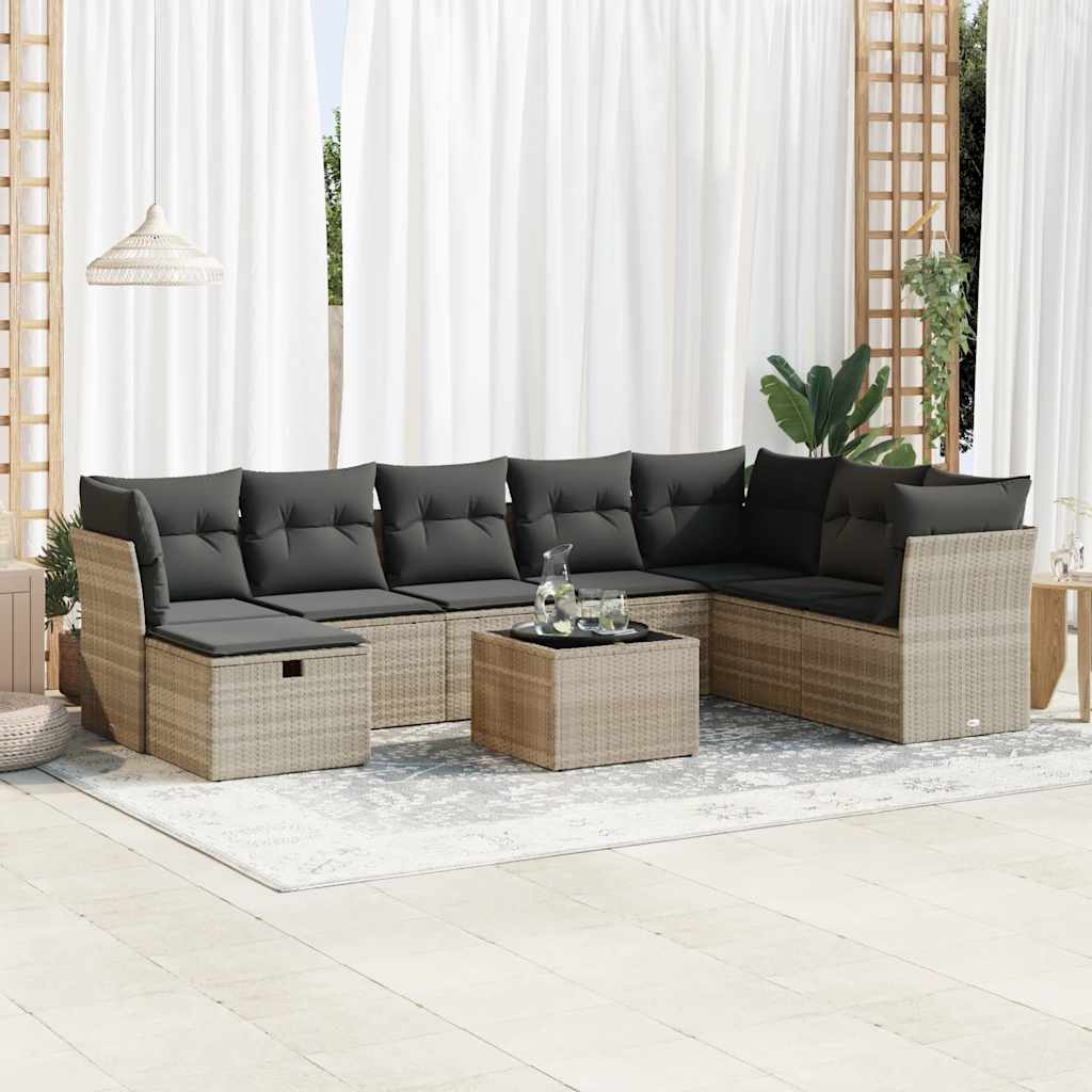9-delige Loungeset met kussens poly rattan lichtgrijs is nu te koop bij PeponiXL, paradijselijk wonen!