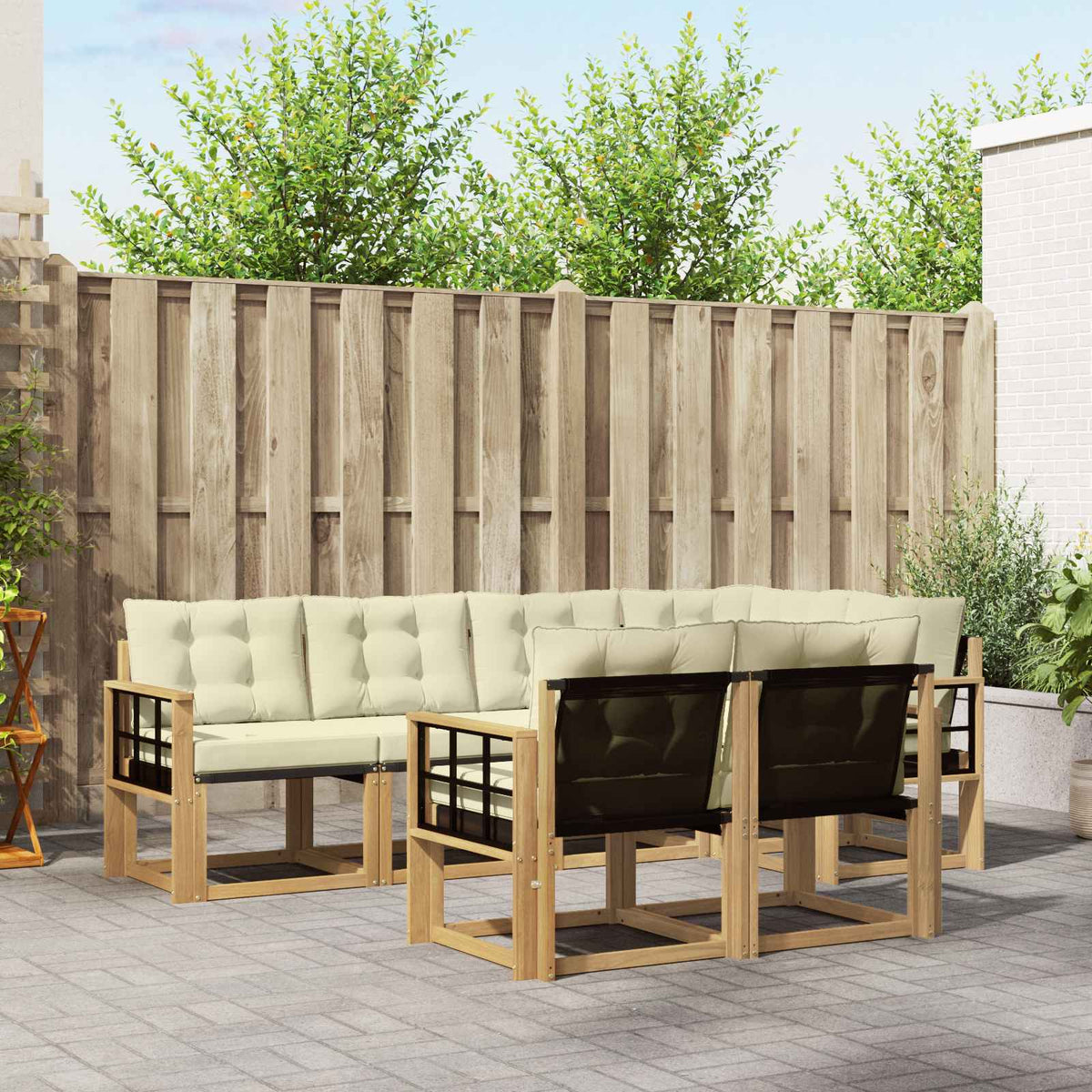 Buiten bankenset met kussen 7 pcs Wit en crèmekleurig is nu te koop bij PeponiXL, paradijselijk wonen!