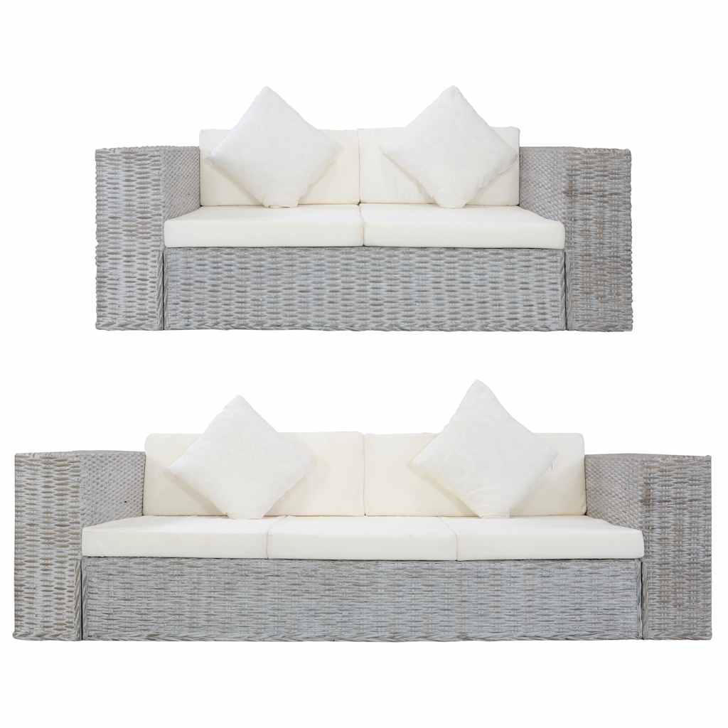 2-delig Bankstel met kussens natuurlijk rattan grijs is nu te koop bij PeponiXL, paradijselijk wonen!