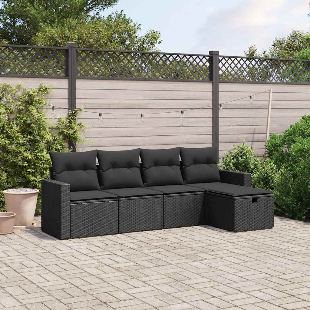 5-delige Loungeset met kussens poly rattan zwart is nu te koop bij PeponiXL, paradijselijk wonen!