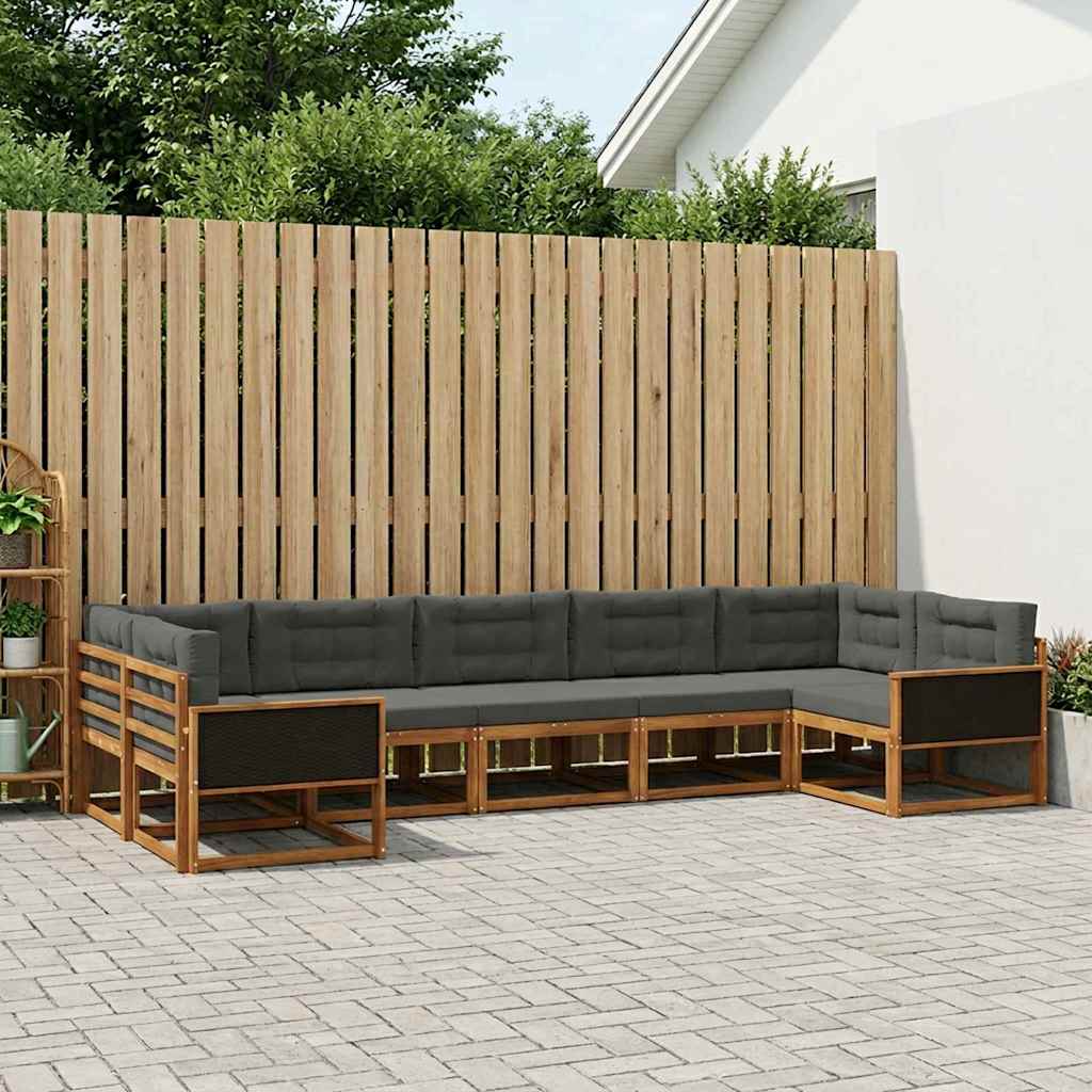 Buiten bankenset met kussen 7 pcs Natuurlijk en Antraciet is nu te koop bij PeponiXL, paradijselijk wonen!