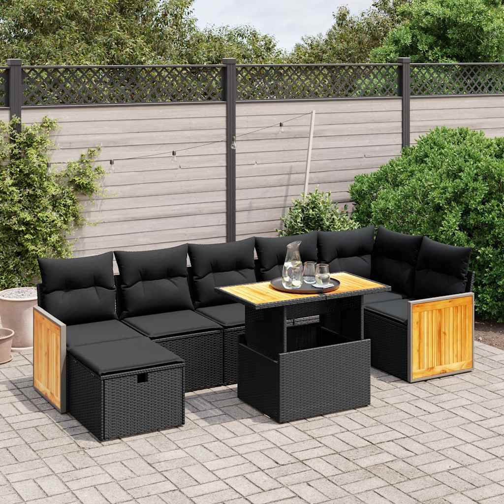 8-delige Loungeset met kussens poly rattan zwart is nu te koop bij PeponiXL, paradijselijk wonen!