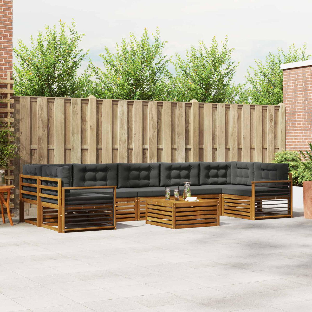 Buiten bankenset met kussen 8 pcs Natuurlijk en Antraciet is nu te koop bij PeponiXL, paradijselijk wonen!