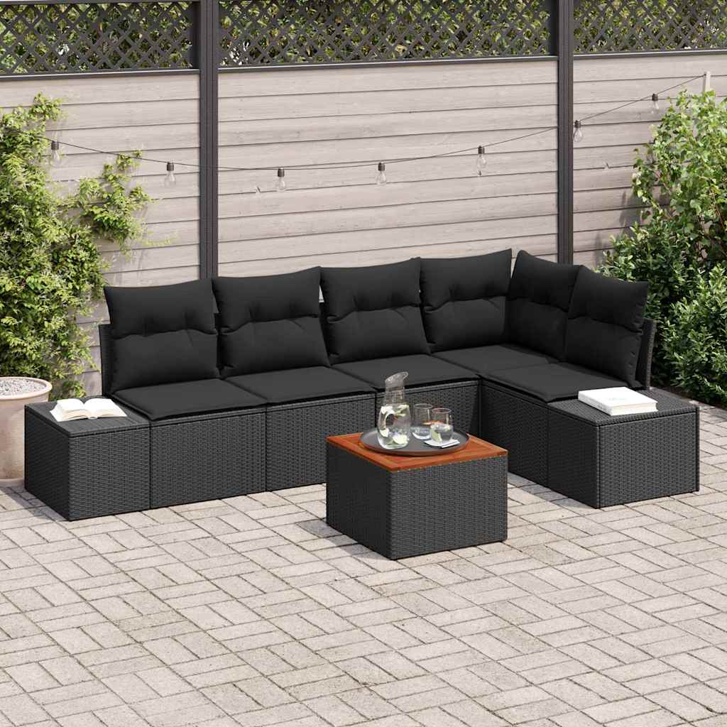 Tuinbankenset met kussen 6 pcs Zwart poly rattan is nu te koop bij PeponiXL, paradijselijk wonen!