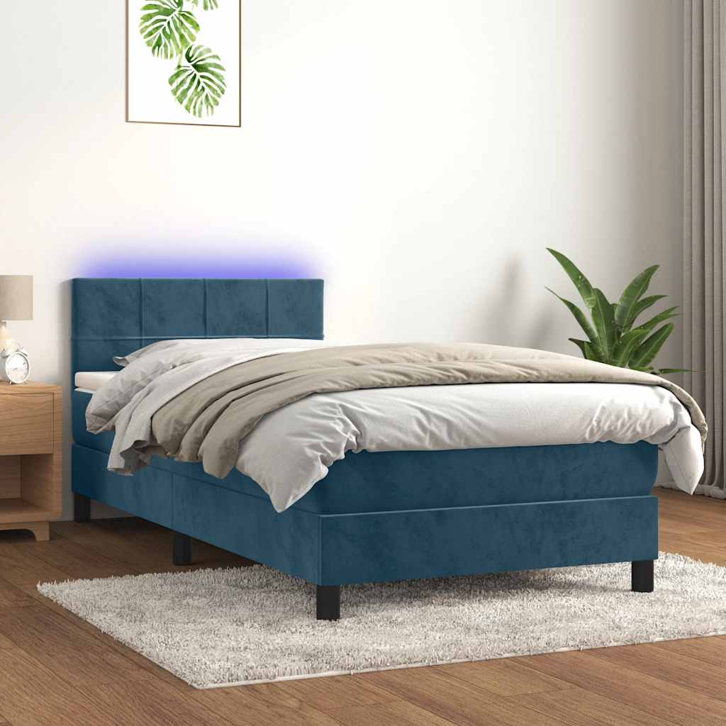Boxspring met matras en LED fluweel donkerblauw 90x190 cm is nu te koop bij PeponiXL, paradijselijk wonen!