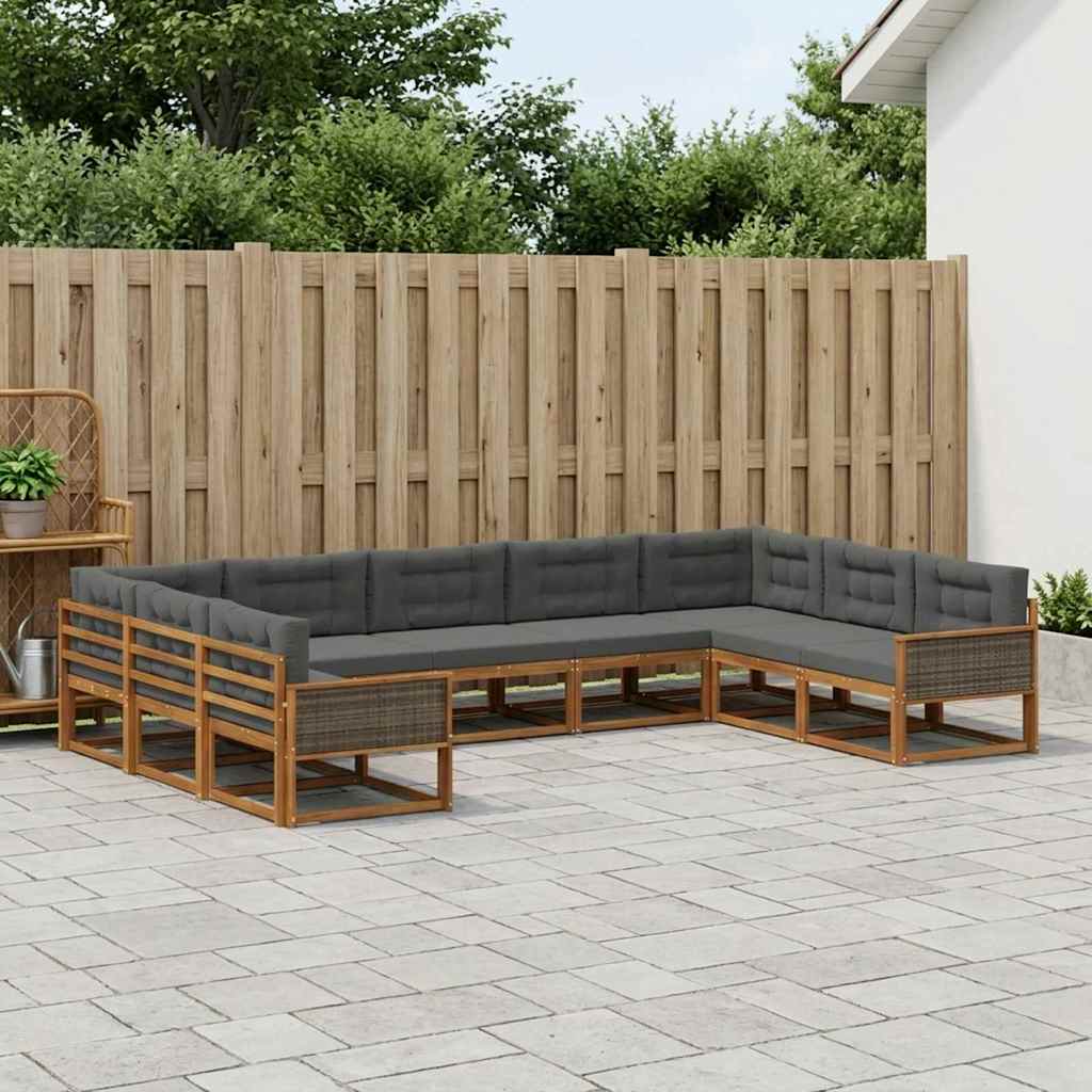 Buiten bankenset met kussen 9 pcs Natuurlijk en Antraciet is nu te koop bij PeponiXL, paradijselijk wonen!