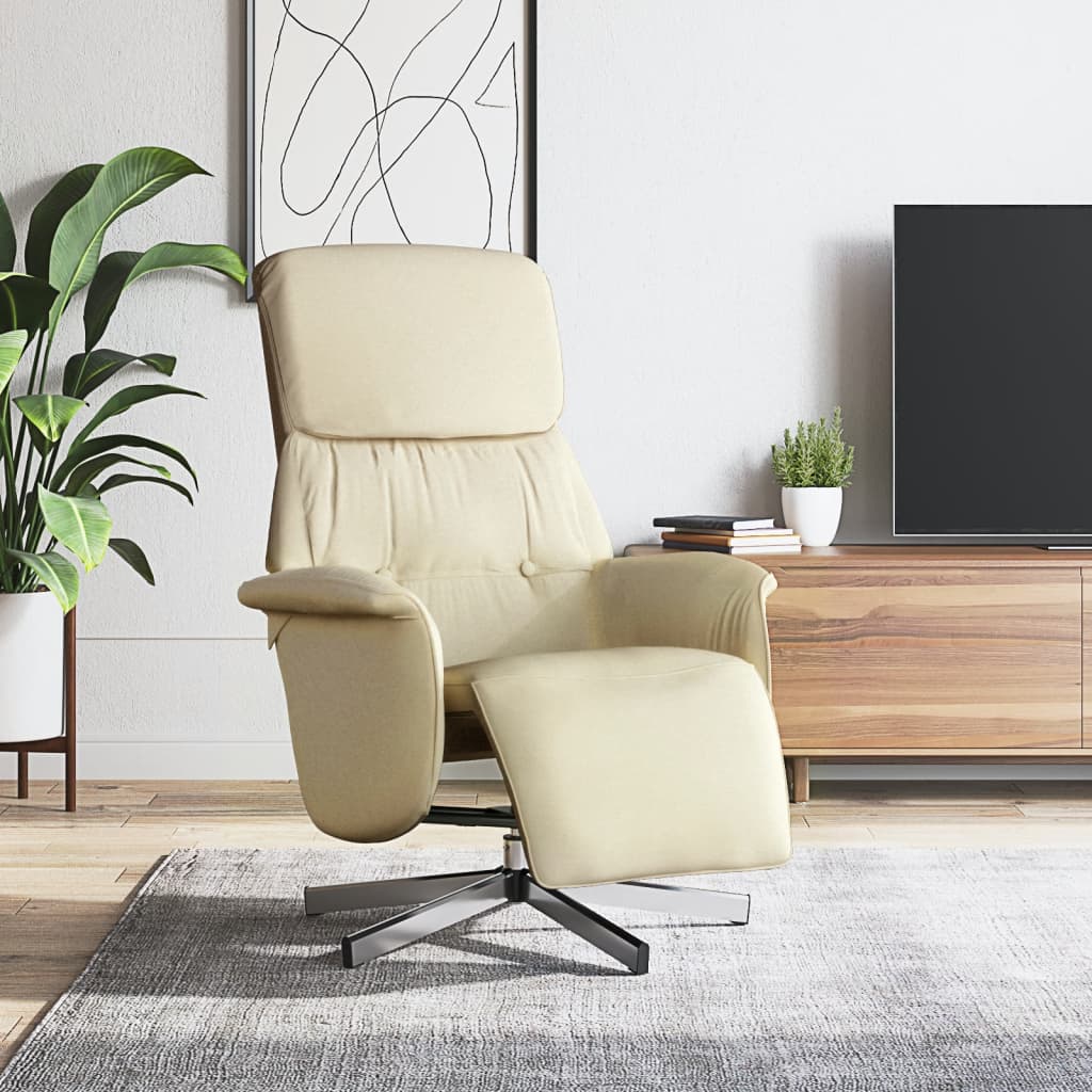 Fauteuil verstelbaar met voetensteun stof crèmekleurig is nu te koop bij PeponiXL, paradijselijk wonen!
