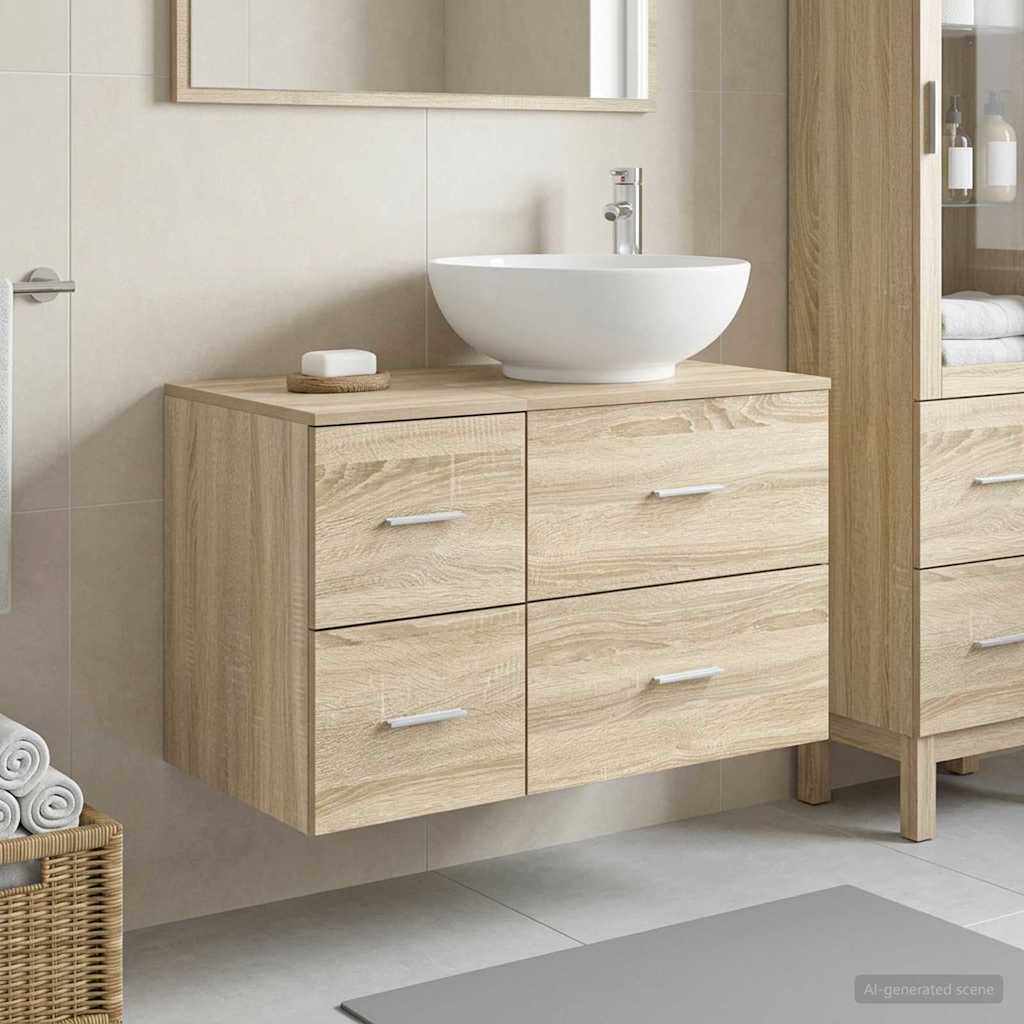Badkamermeubelset 2 st Sonoma Eiken Bewerkt hout is nu te koop bij PeponiXL, paradijselijk wonen!