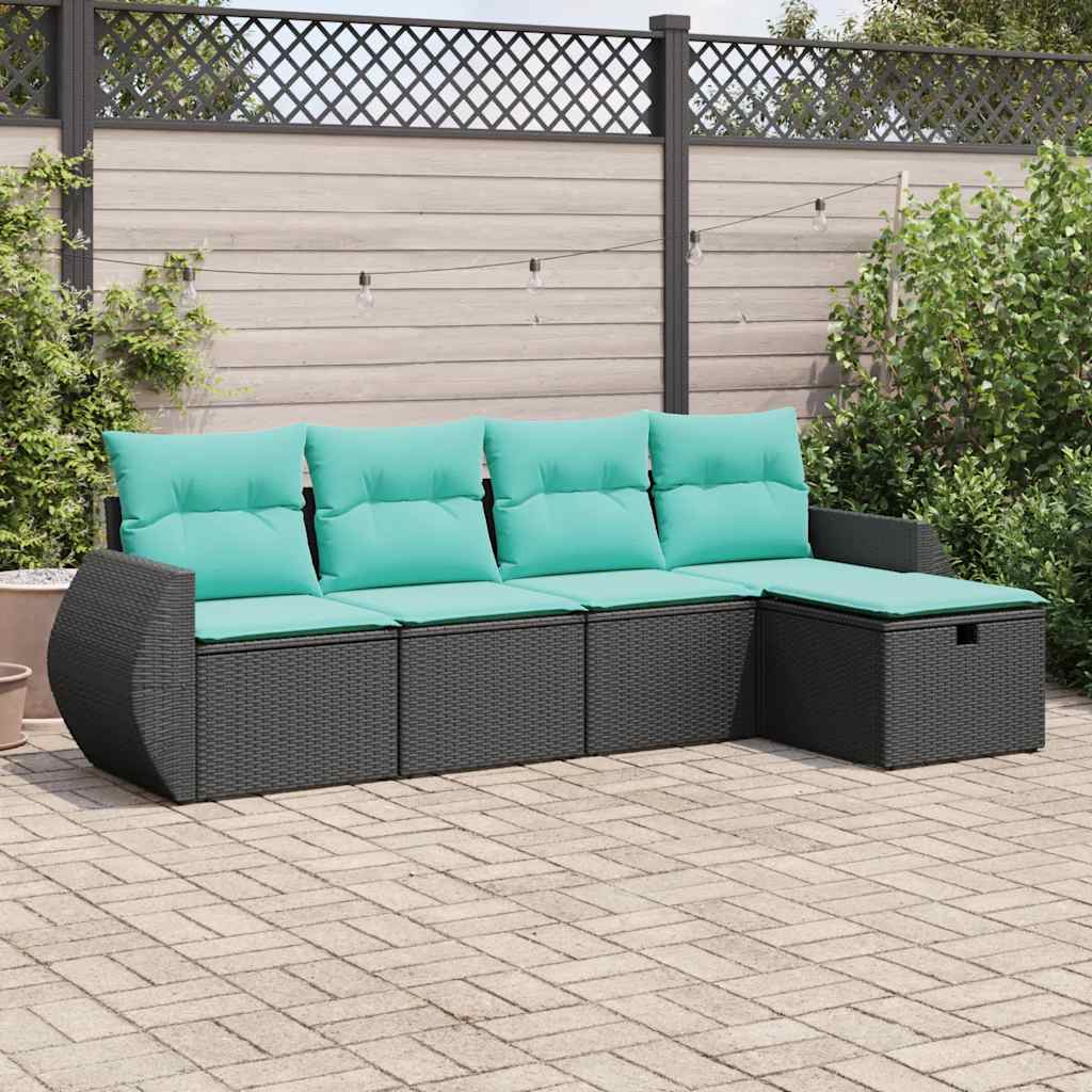 5-delige Loungeset met kussens poly rattan zwart is nu te koop bij PeponiXL, paradijselijk wonen!