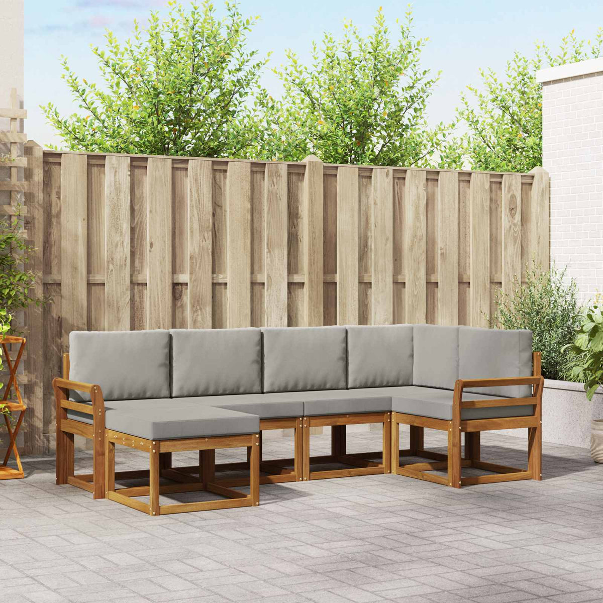 Buiten bankenset met kussen 6 pcs Natuurlijk en Lichtgrijs is nu te koop bij PeponiXL, paradijselijk wonen!