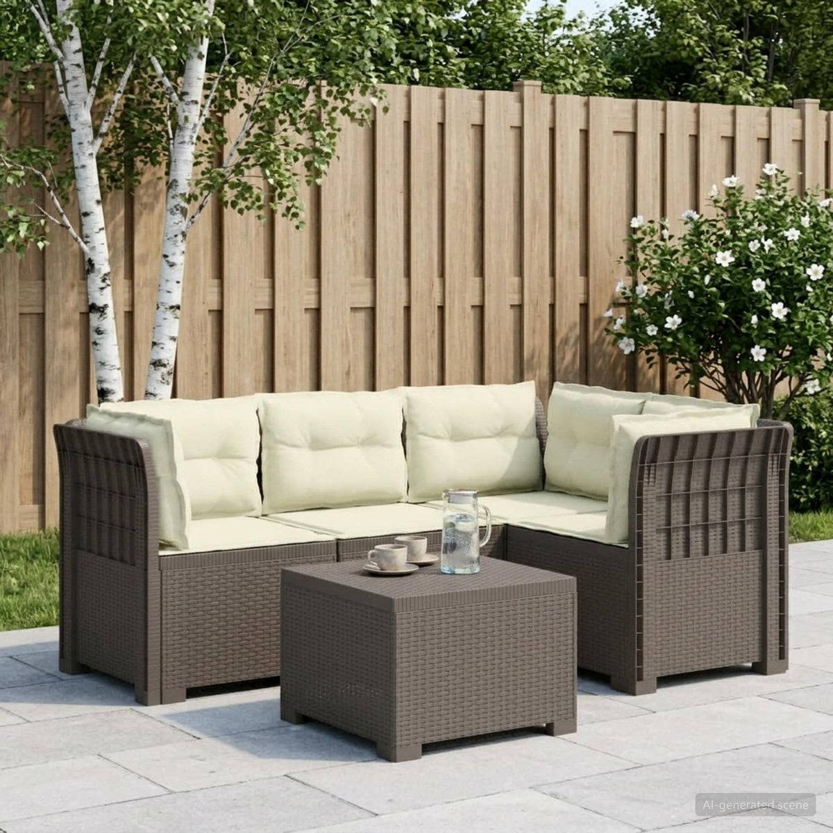 4-Persoons Tuinbank met Kussens Rieten Look PP Lichtgrijs is nu te koop bij PeponiXL, paradijselijk wonen!