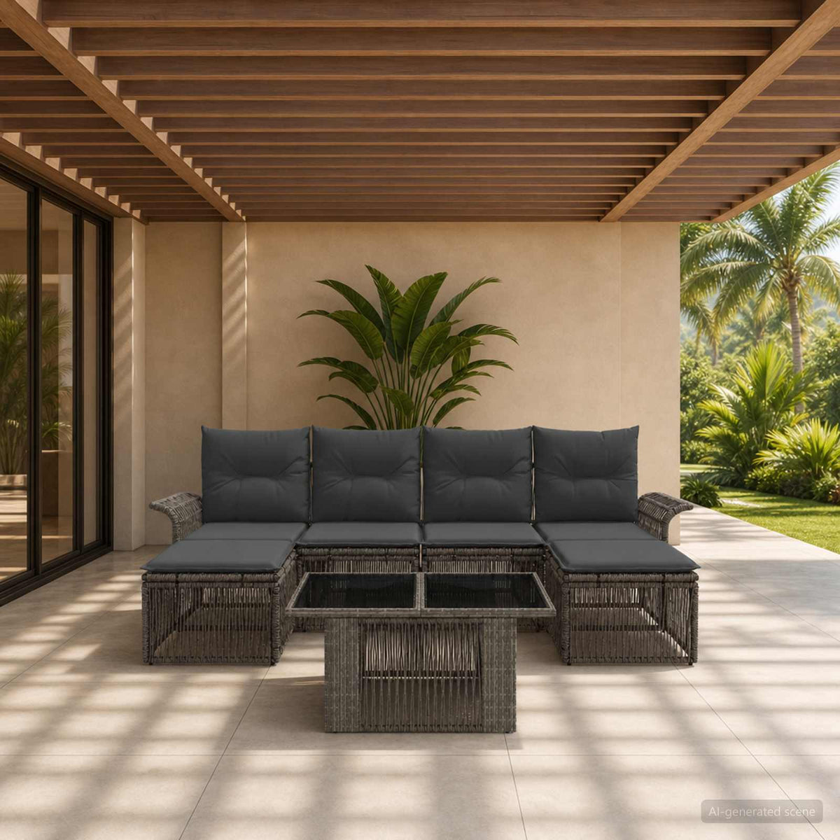 Tuinbankenset 7 st Grijs en Donkergrijs poly rattan is nu te koop bij PeponiXL, paradijselijk wonen!