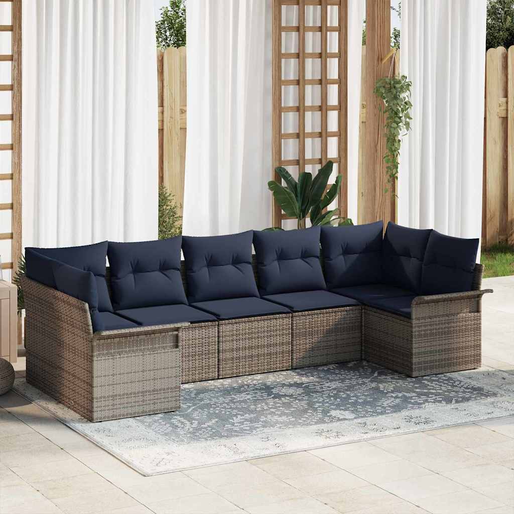 Tuin Sofa Set met kussen 7 pcs Grijs Poly riet is nu te koop bij PeponiXL, paradijselijk wonen!