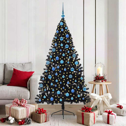 Kunstmatig Voorverlicht Kerstboom met 300 LED Zwart 180 cm PVC is nu te koop bij PeponiXL, paradijselijk wonen!
