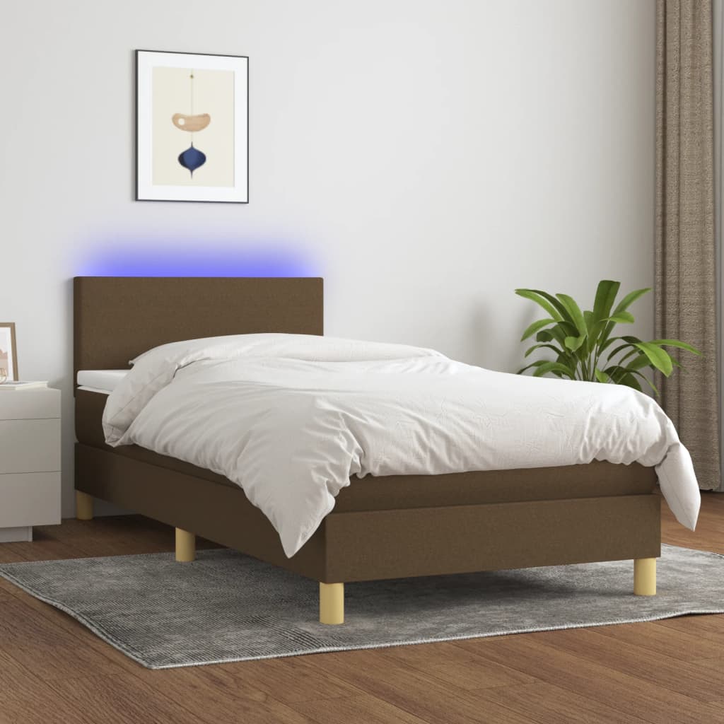 Boxspring met matras en LED stof donkerbruin 80x200 cm is nu te koop bij PeponiXL, paradijselijk wonen!
