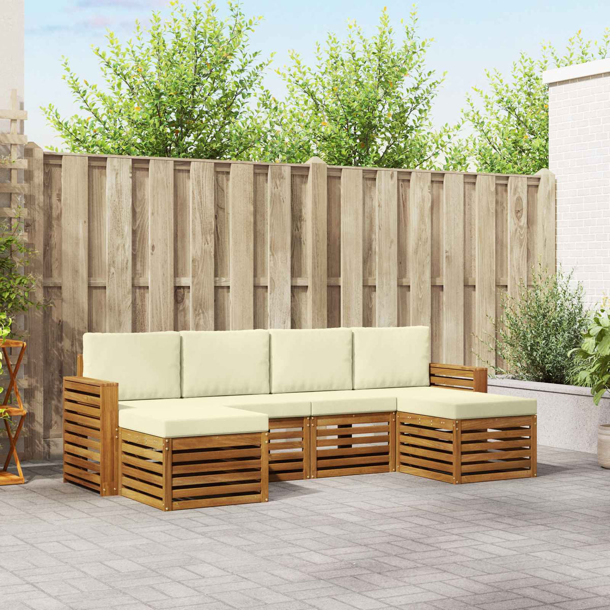 Sofa-Sets 6 pcs Natuurlijk en Crème Massief Acaciahout is nu te koop bij PeponiXL, paradijselijk wonen!