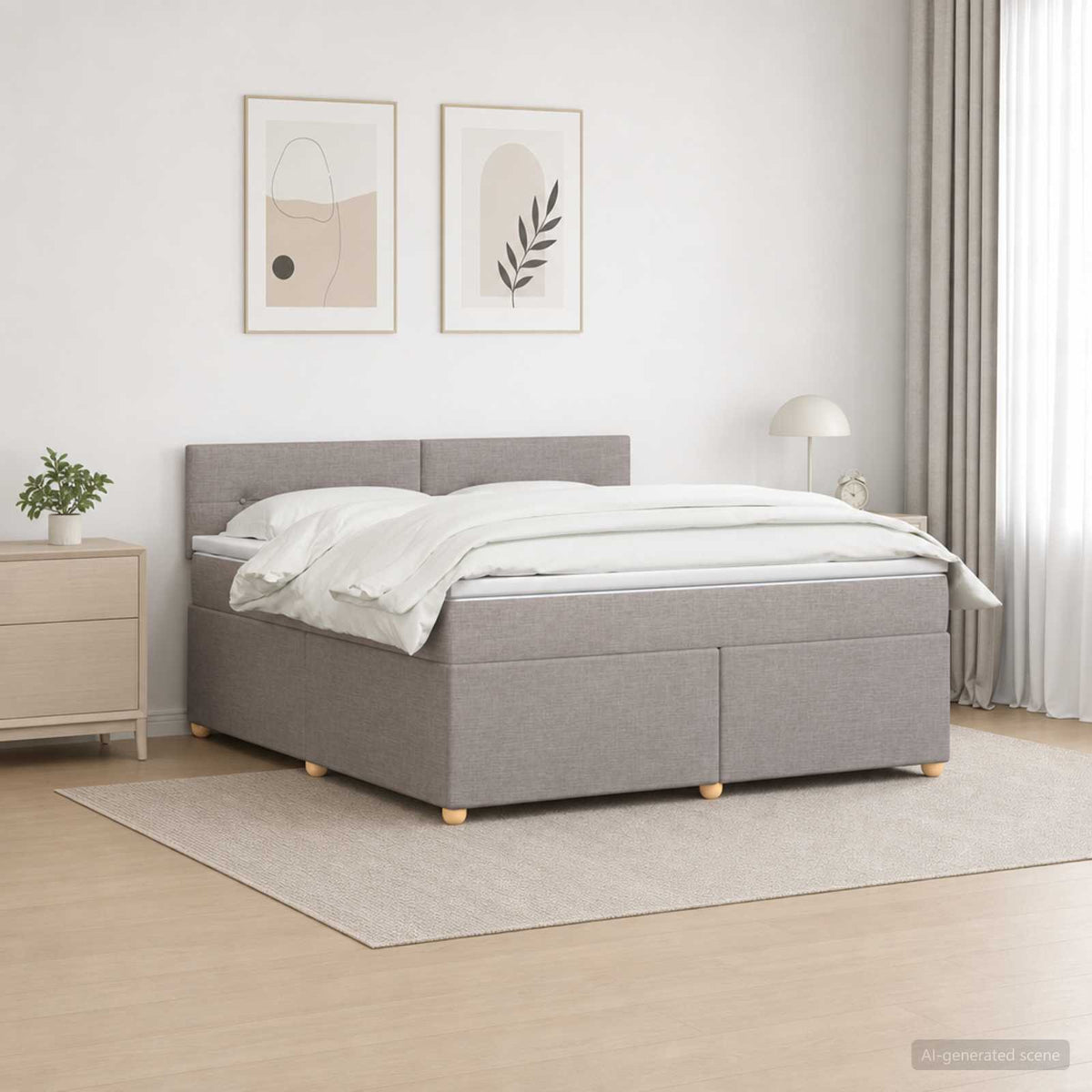 Boxspringbed met matras met hoofdeinde Taupe 140 x 200 cm Stof is nu te koop bij PeponiXL, paradijselijk wonen!