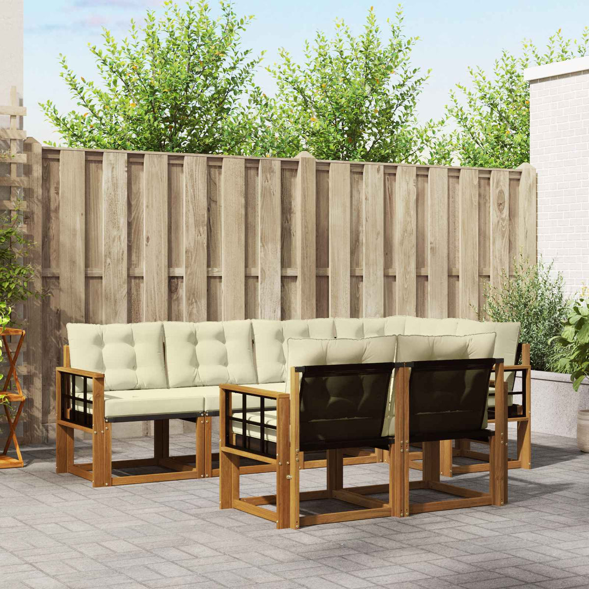Buiten bankenset met kussen 7 pcs Natuurlijk en Crème is nu te koop bij PeponiXL, paradijselijk wonen!