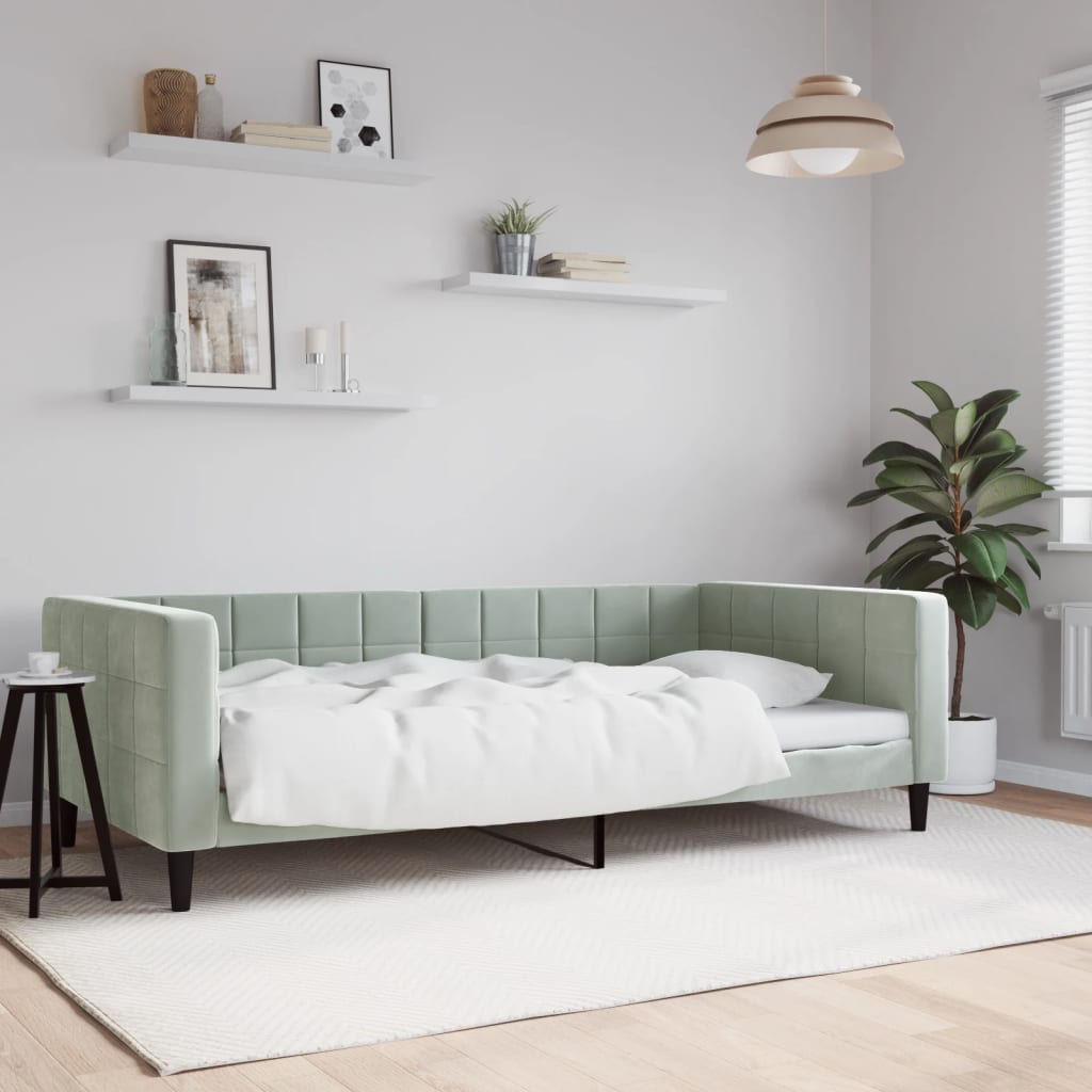Slaapbank 100x190 cm fluweel lichtgrijs is nu te koop bij PeponiXL, paradijselijk wonen!