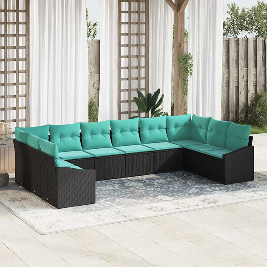 Bankstel met kussen 10 pcs Zwart poly rattan is nu te koop bij PeponiXL, paradijselijk wonen!