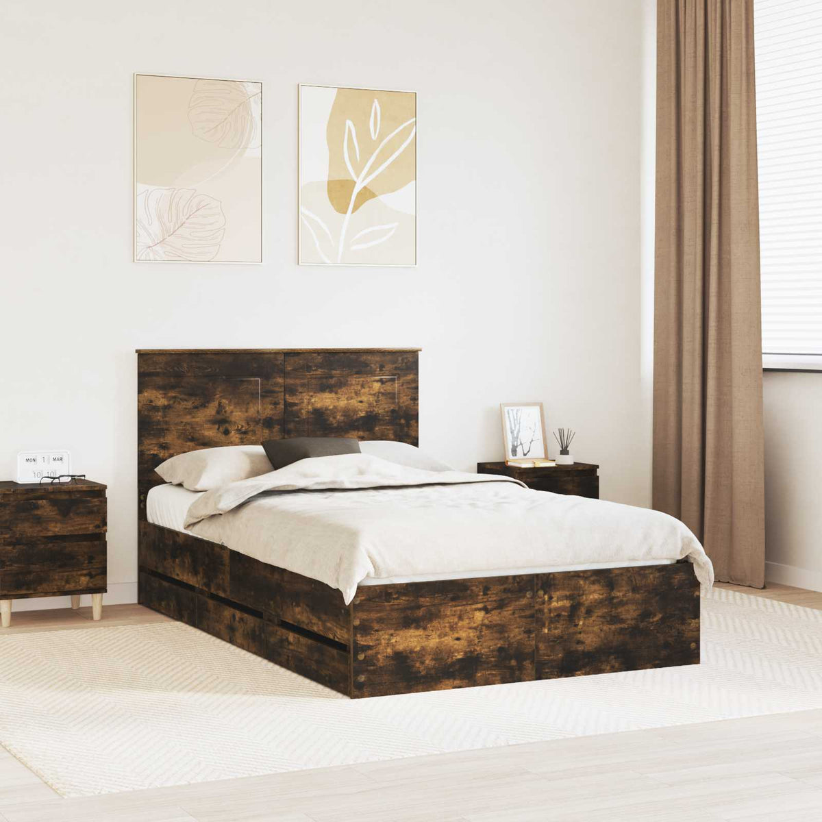 Bedframe met lade Gerookt eiken 135 x 190 cm Ingenieurshout is nu te koop bij PeponiXL, paradijselijk wonen!