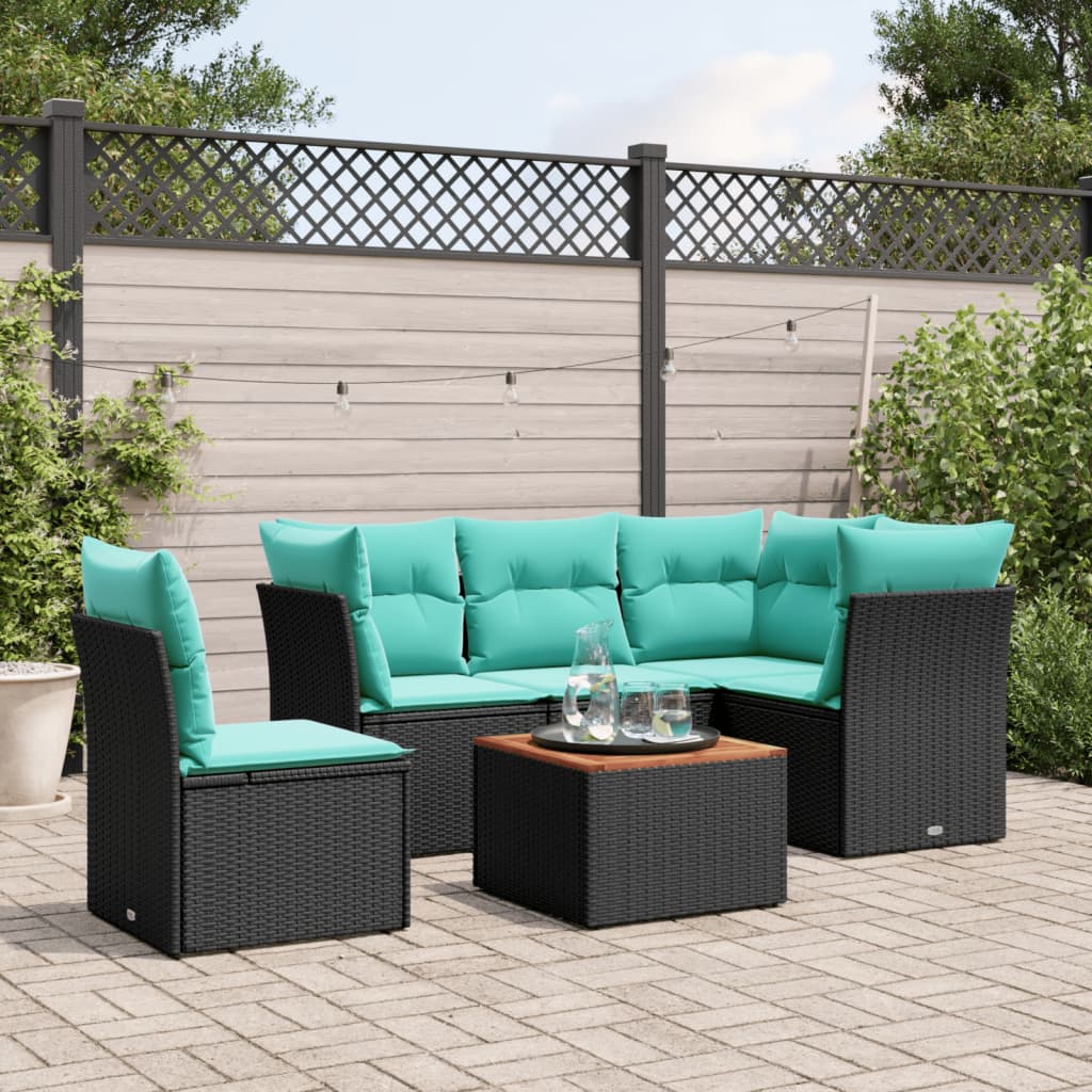 6-delige Loungeset met kussens poly rattan zwart is nu te koop bij PeponiXL, paradijselijk wonen!