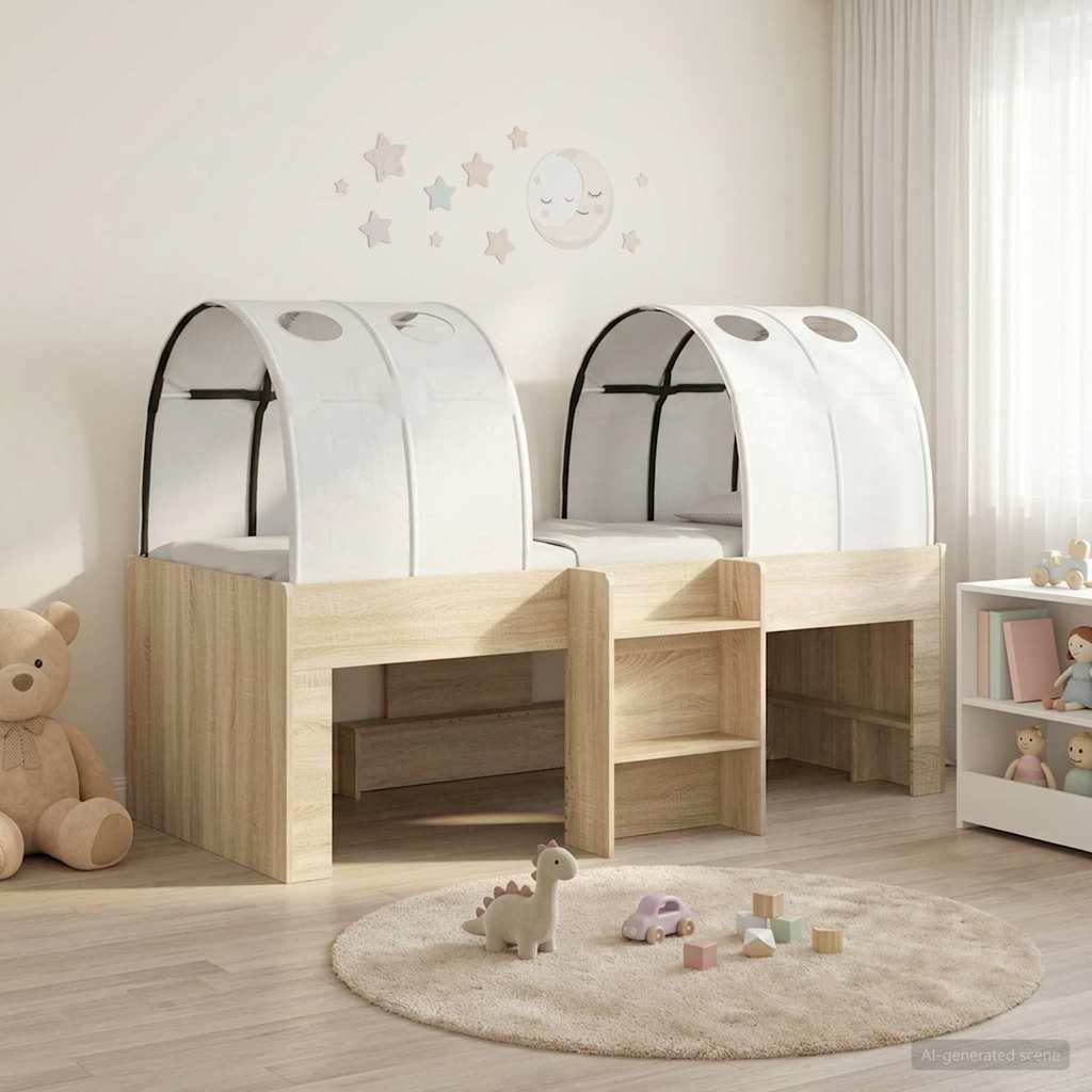 Bed met Tunnel 3 st Sonoma eiken en wit Bewerkt hout is nu te koop bij PeponiXL, paradijselijk wonen!