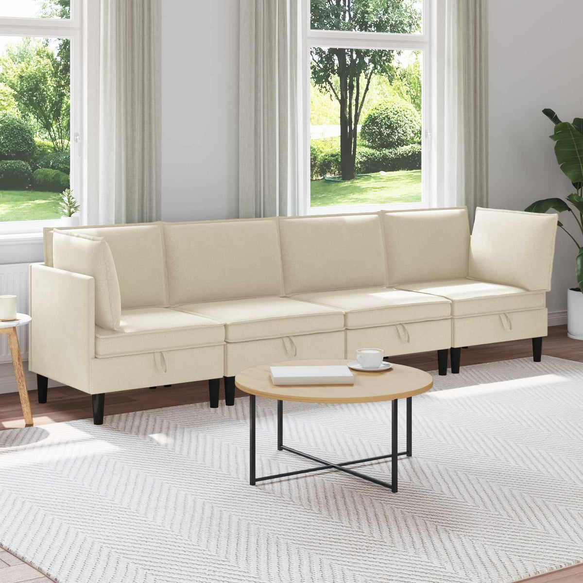Woonkamer Meubelset 4 pcs Crèmekleurig Stof is nu te koop bij PeponiXL, paradijselijk wonen!