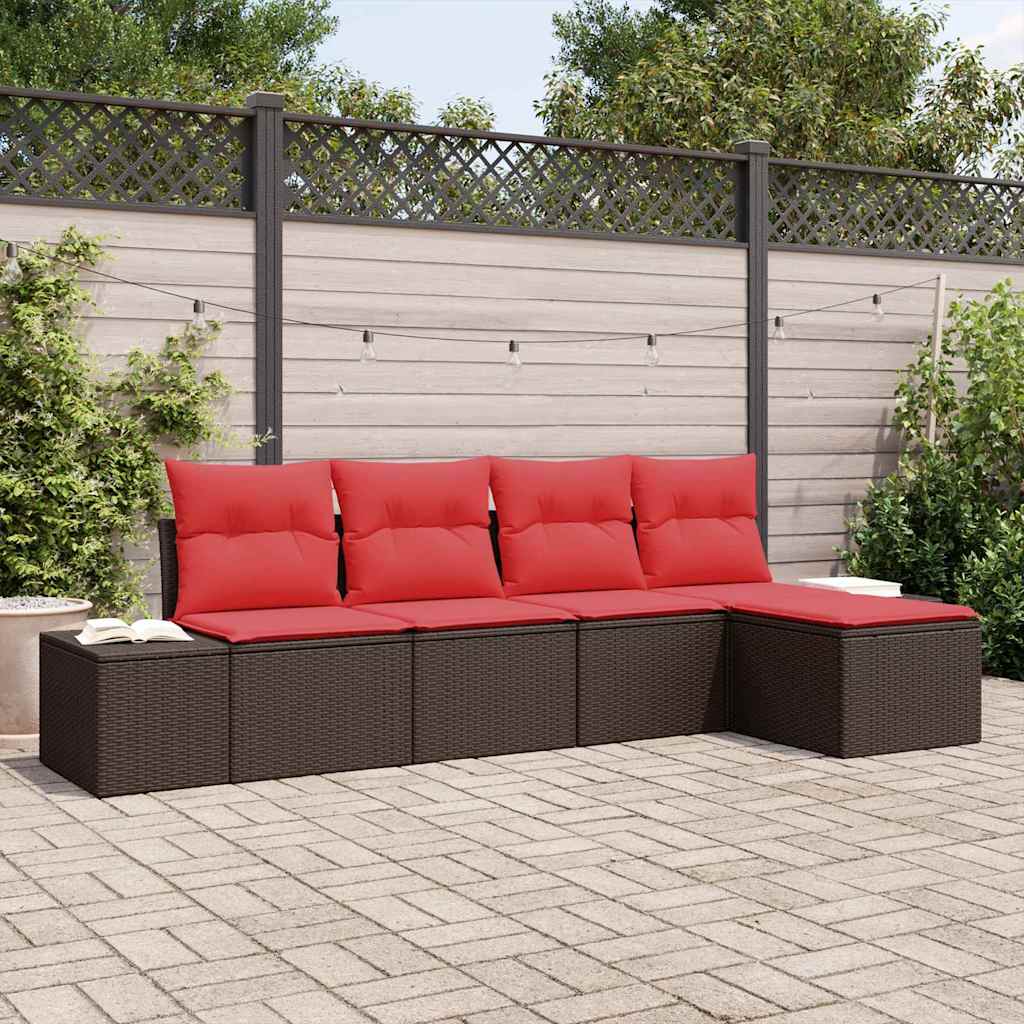 Tuin Sofa Set 5 st Bruin en Rood poly rattan is nu te koop bij PeponiXL, paradijselijk wonen!