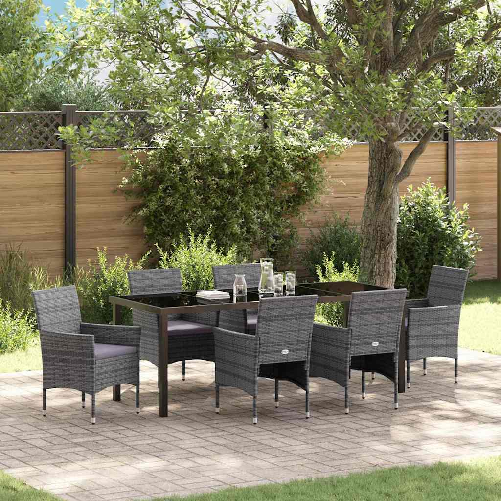 Tuin eettafelset met kussen 7 pcs Grijs poly rattan is nu te koop bij PeponiXL, paradijselijk wonen!