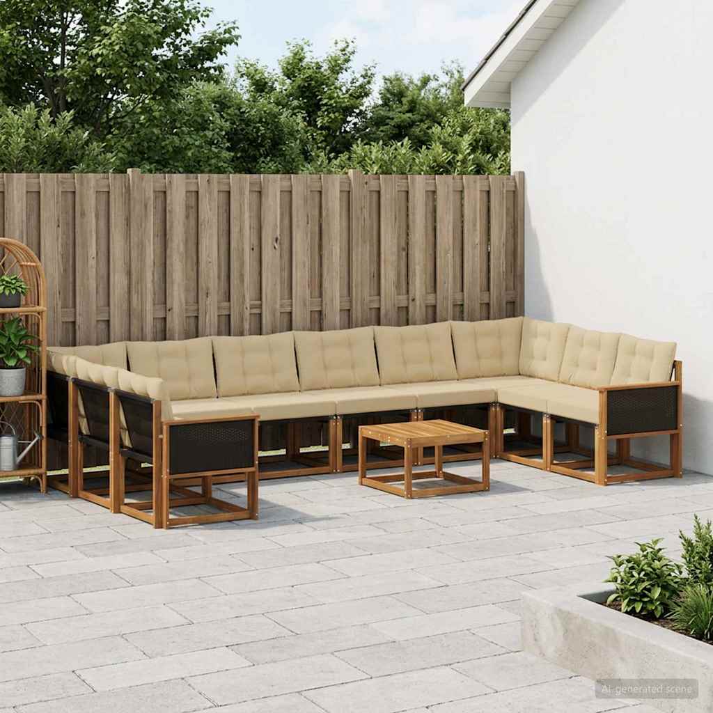 Buiten bankenset met kussen 11 pcs Natuurlijk en Beige is nu te koop bij PeponiXL, paradijselijk wonen!