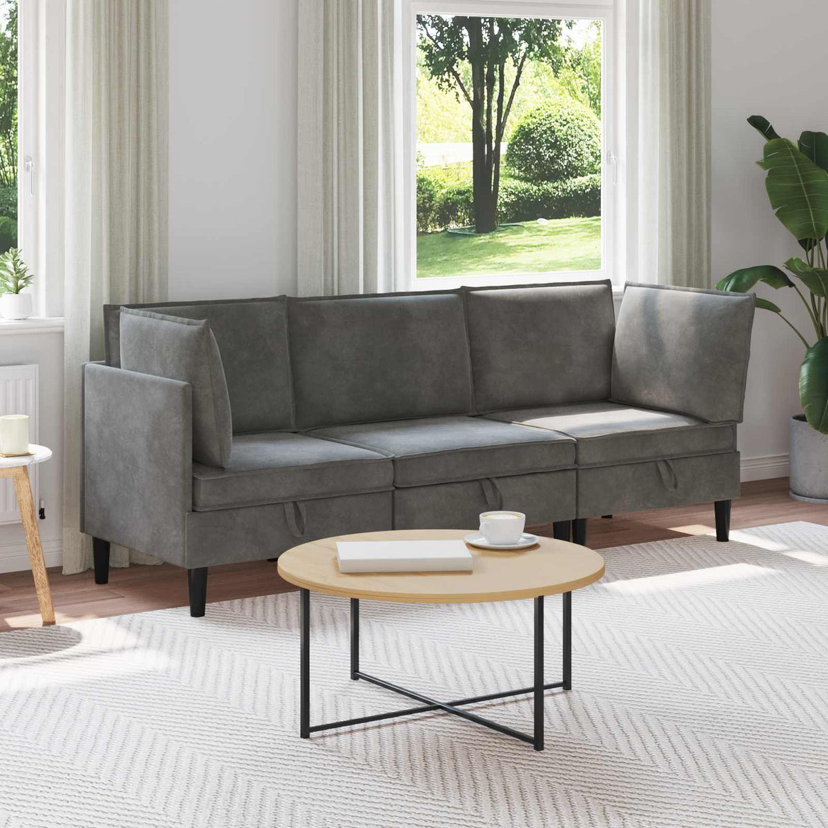 Woonkamer Meubelset met kussen 3 pcs Donkergrijs Fluweel is nu te koop bij PeponiXL, paradijselijk wonen!