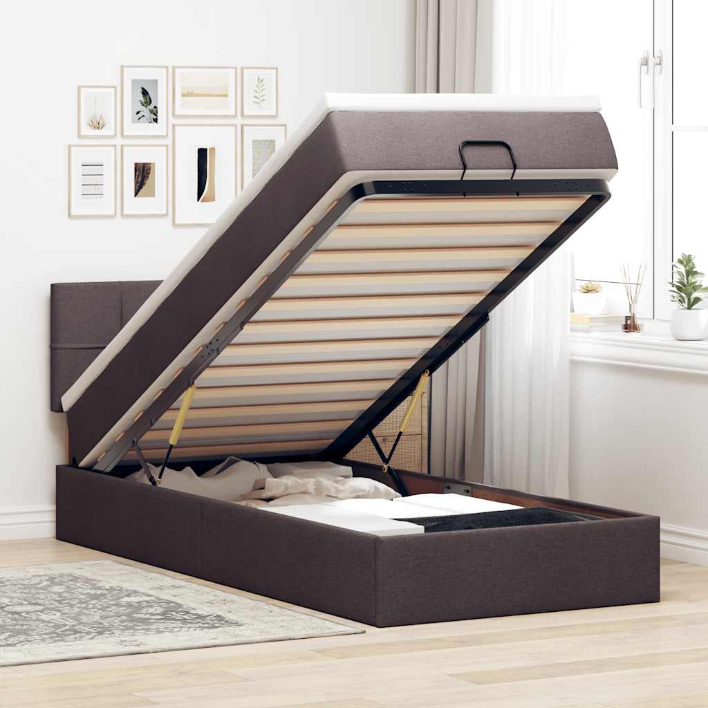 Ottoman bed met matras en LED's 100x200 cm stof donkerbruin is nu te koop bij PeponiXL, paradijselijk wonen!
