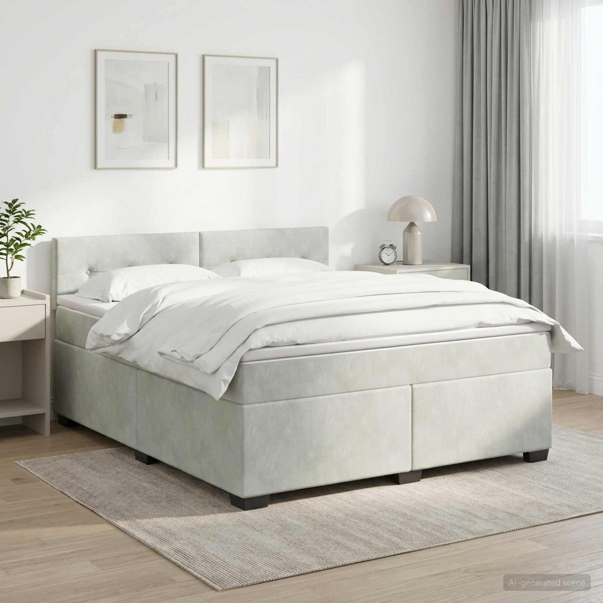Boxspring Bed met Matras en LED Lichtgrijs 140 x 200 cm fluweel is nu te koop bij PeponiXL, paradijselijk wonen!