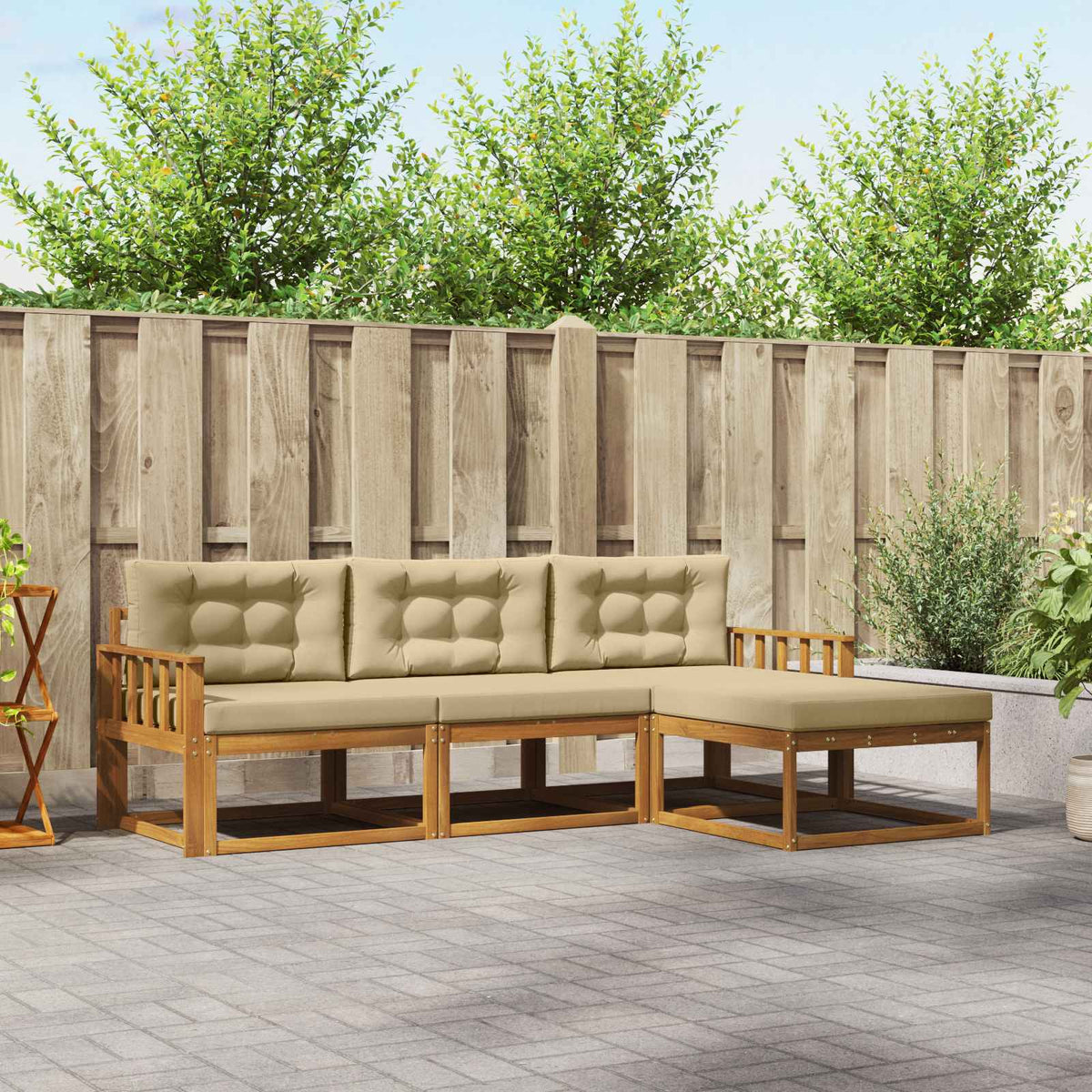 Buiten bankenset met kussen 4 pcs Natuurlijk en Beige is nu te koop bij PeponiXL, paradijselijk wonen!