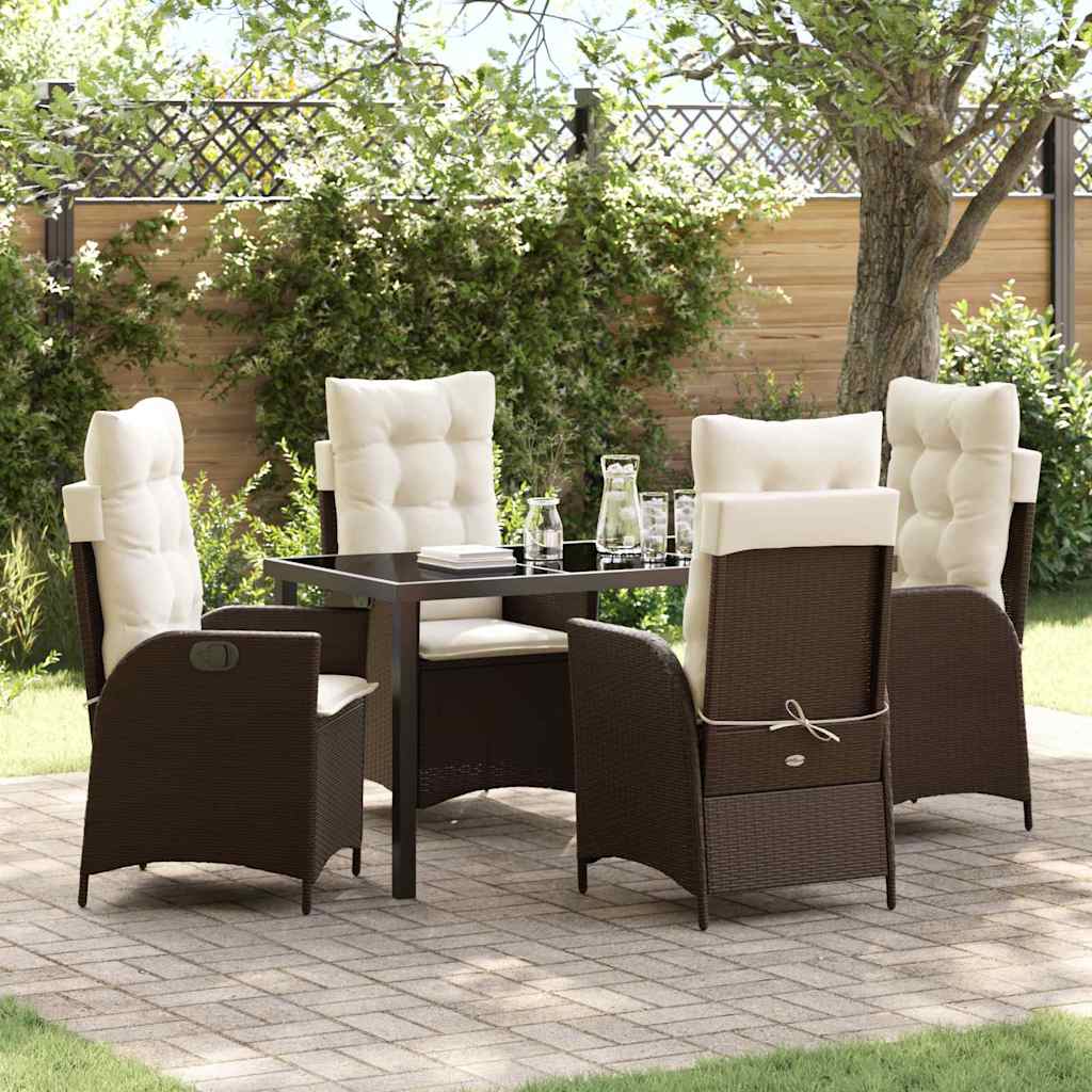 Tuin eettafelset met kussen 5 pcs Bruin poly rattan is nu te koop bij PeponiXL, paradijselijk wonen!