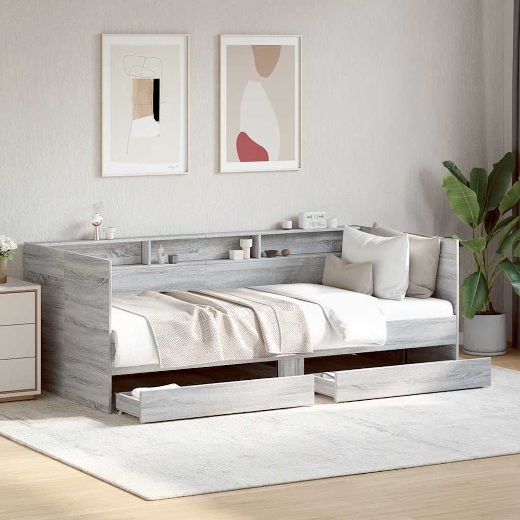 Slaapbank met lades zonder matras 90x200 cm grijs sonoma eiken is nu te koop bij PeponiXL, paradijselijk wonen!