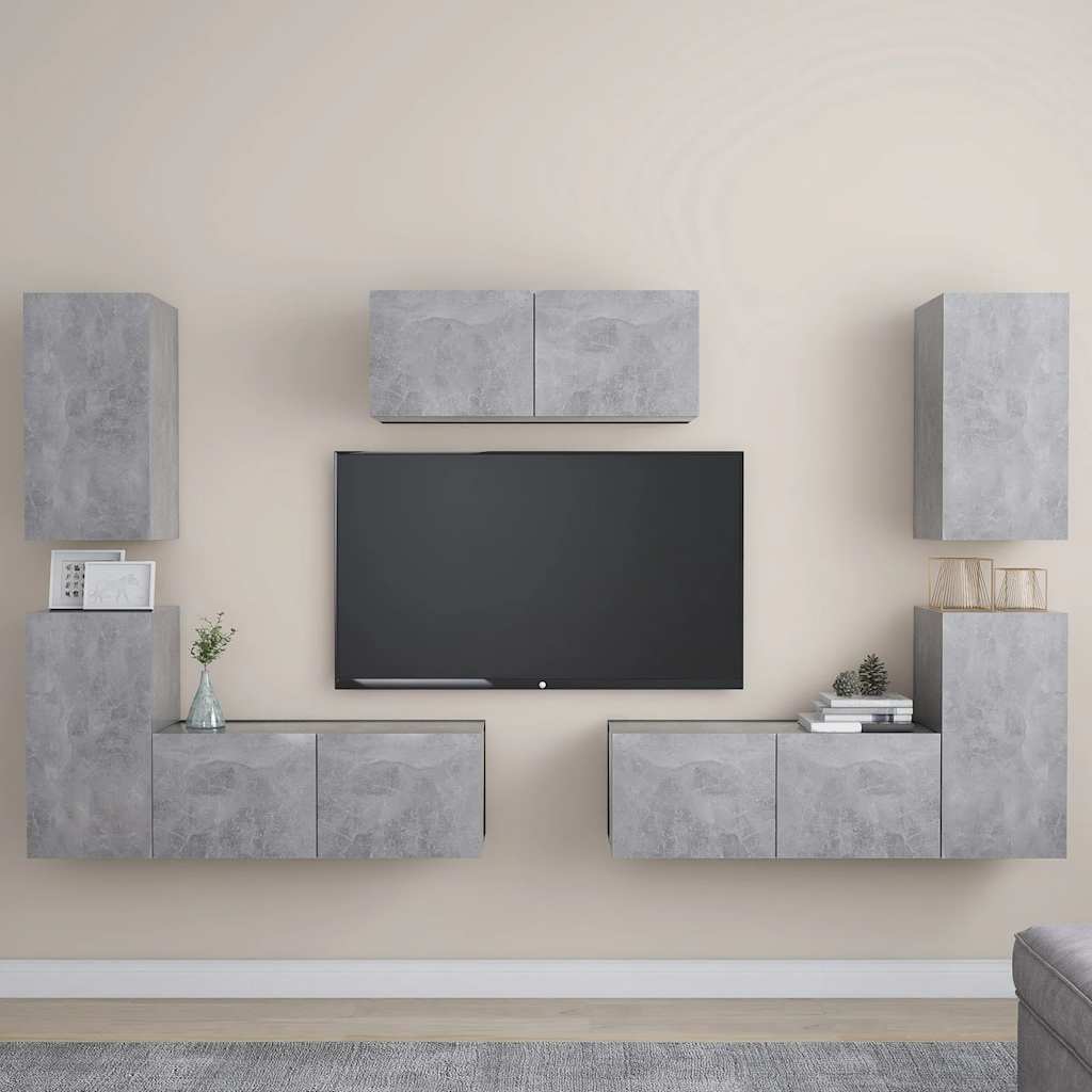 7-delige Tv-meubelset spaanplaat betongrijs is nu te koop bij PeponiXL, paradijselijk wonen!