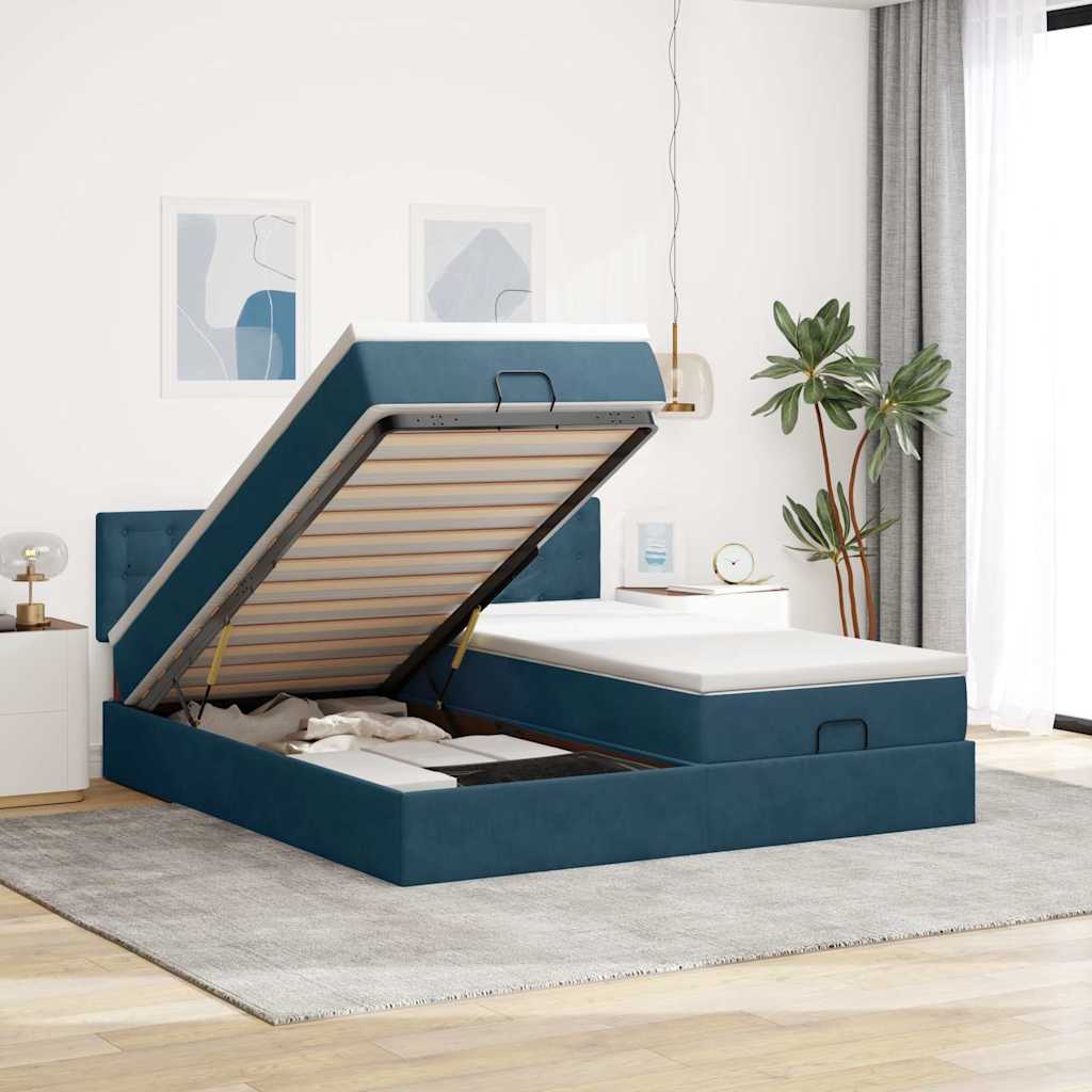Bed poef met matrassen en leds 200x200 cm fluweel donkerblauw is nu te koop bij PeponiXL, paradijselijk wonen!