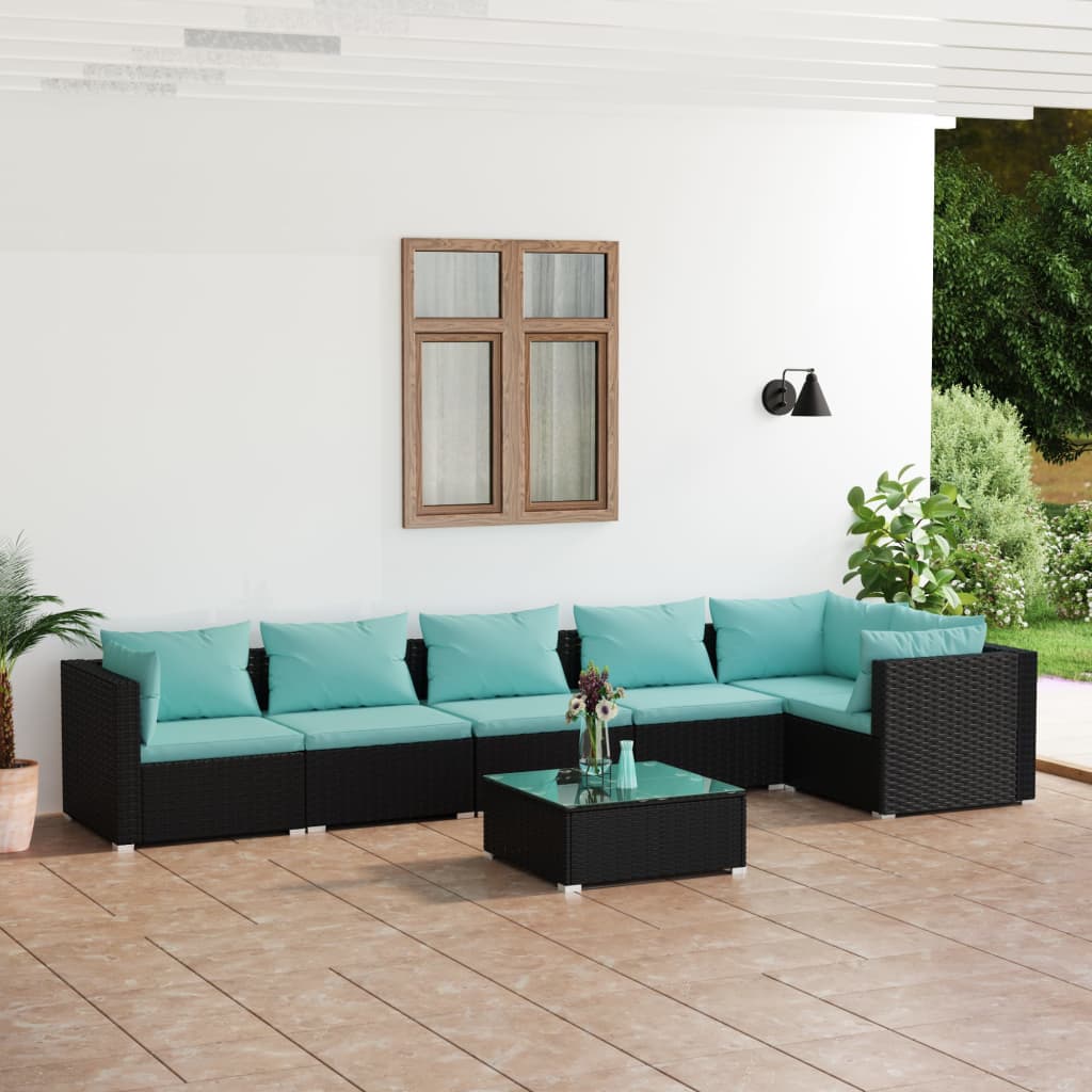 7-delige Loungeset met kussens poly rattan zwart is nu te koop bij PeponiXL, paradijselijk wonen!
