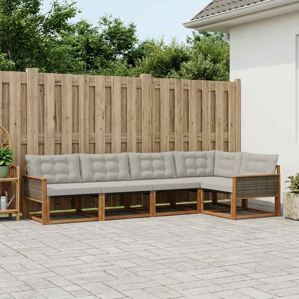 Buiten bankenset met kussen 5 pcs Naturel en lichtgrijs is nu te koop bij PeponiXL, paradijselijk wonen!