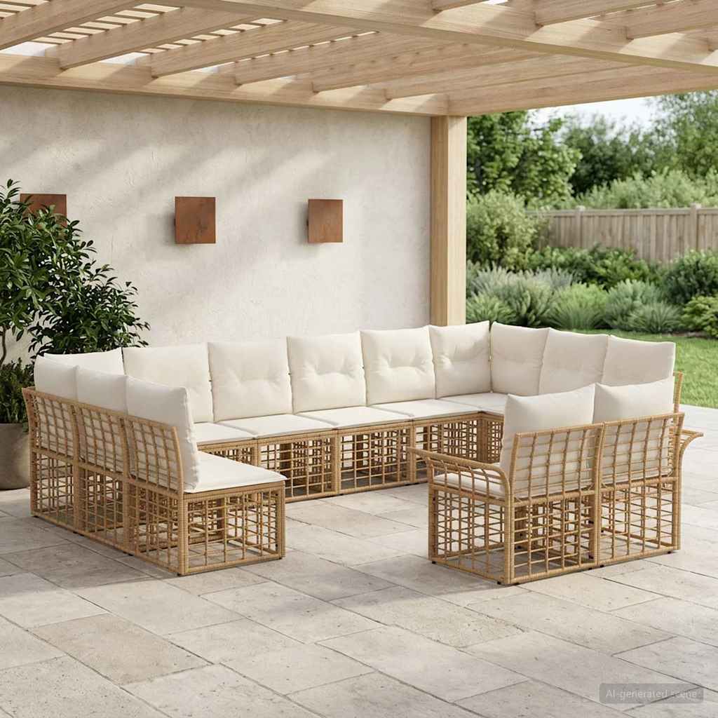 Buiten bankenset 12 pcs Natuurlijk en Crème Wit Polyester is nu te koop bij PeponiXL, paradijselijk wonen!
