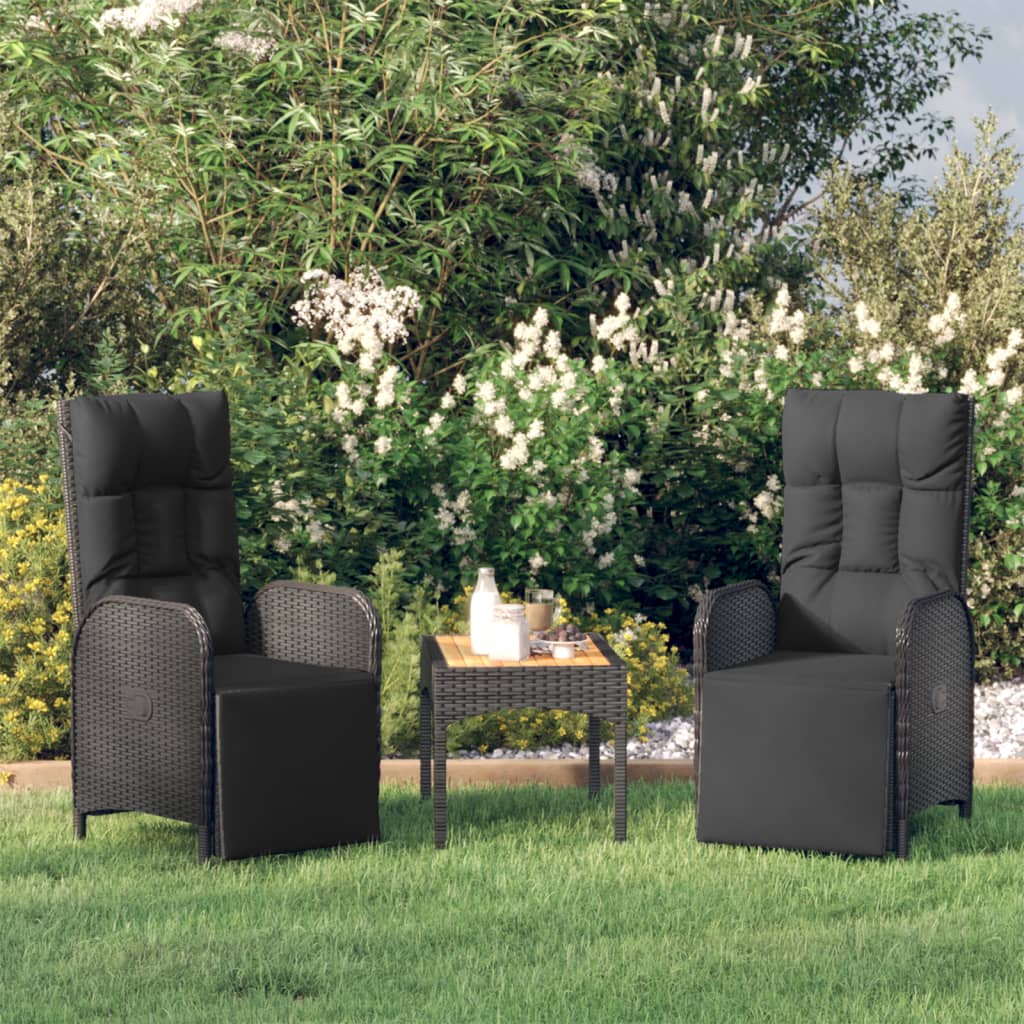 Tuinstoelen 2 st verstelbaar met tafel poly rattan zwart is nu te koop bij PeponiXL, paradijselijk wonen!