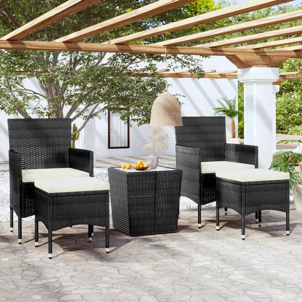 5-delige Bistroset poly rattan en gehard glas zwart is nu te koop bij PeponiXL, paradijselijk wonen!