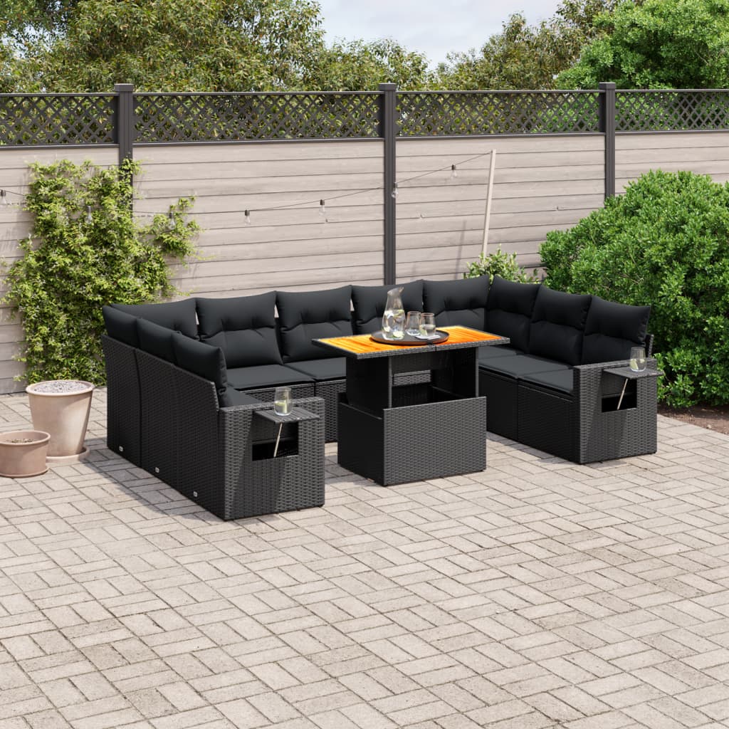 10-delige Loungeset met kussens poly rattan zwart is nu te koop bij PeponiXL, paradijselijk wonen!