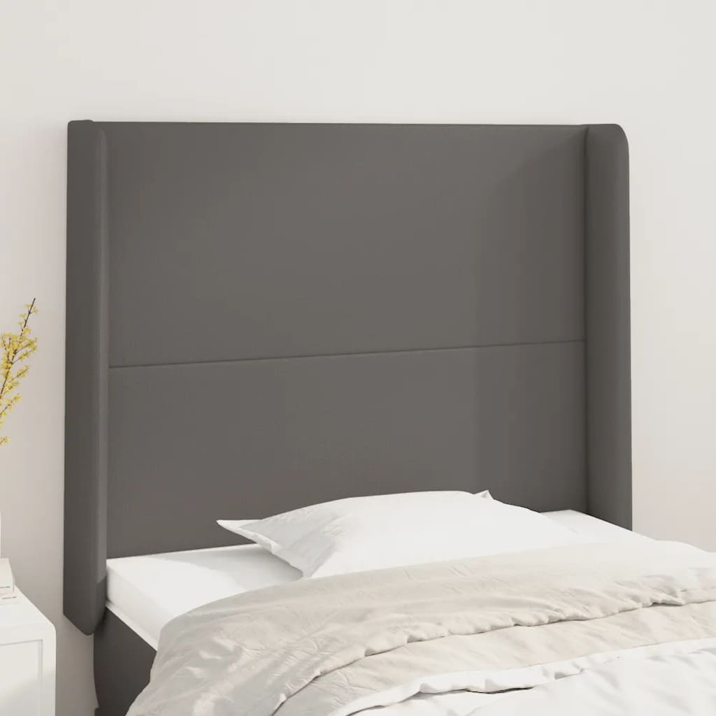 Hoofdbord met randen 93x16x118/128 cm kunstleer grijs is nu te koop bij PeponiXL, paradijselijk wonen!