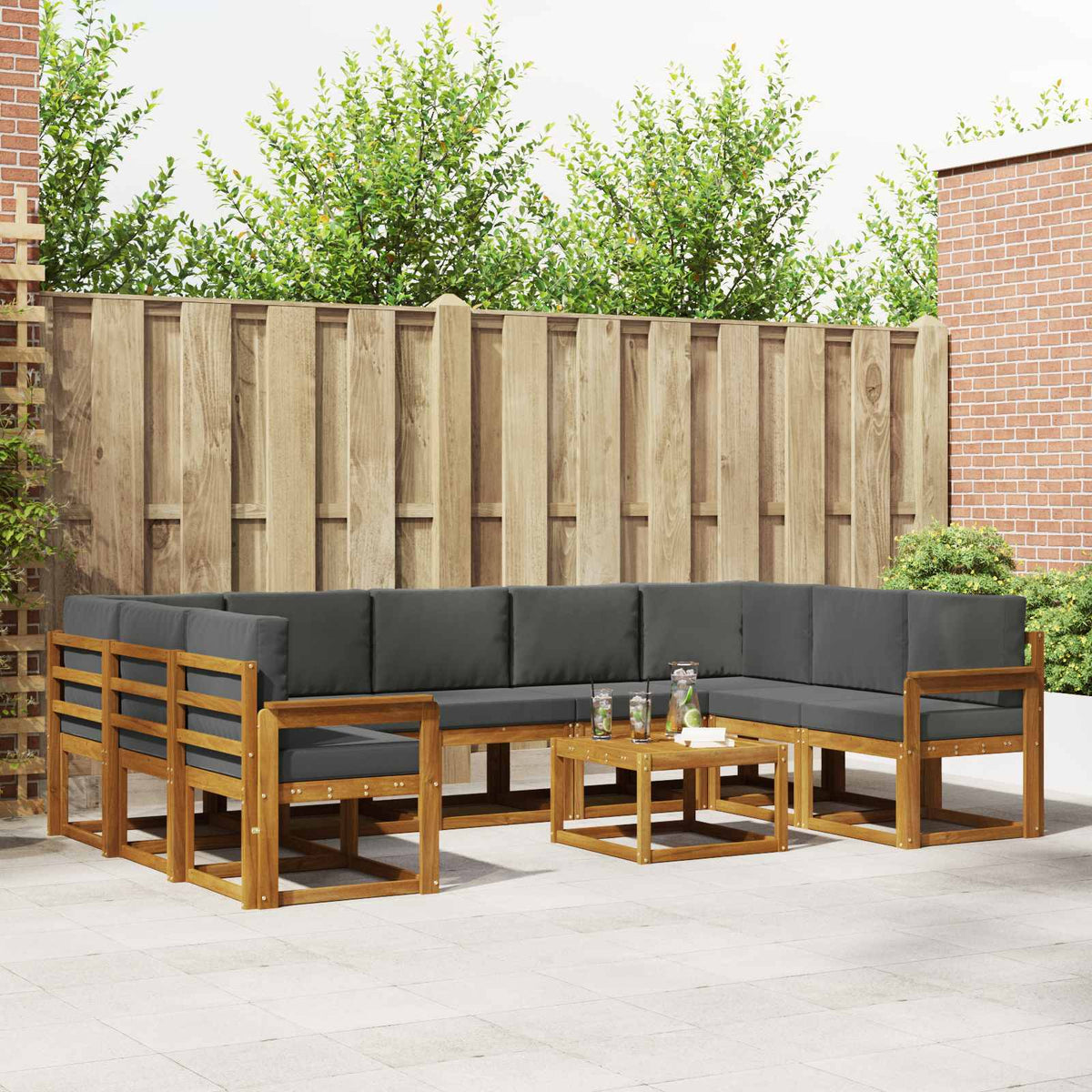 Buiten bankenset met kussen 10 pcs Natuurlijk en Antraciet is nu te koop bij PeponiXL, paradijselijk wonen!